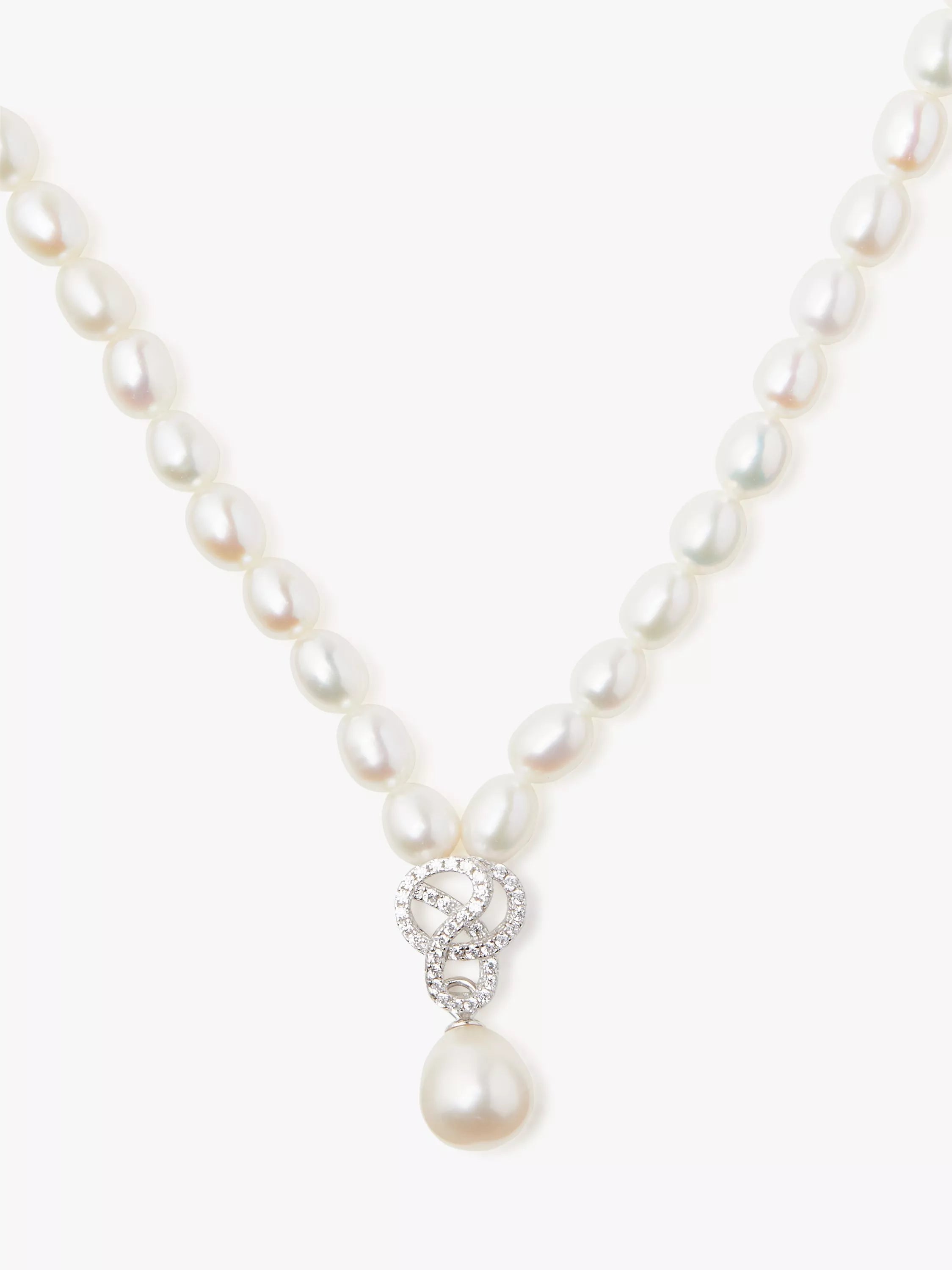 Lido white freshwater pearl knot drop collar necklace 40cm (British brand)