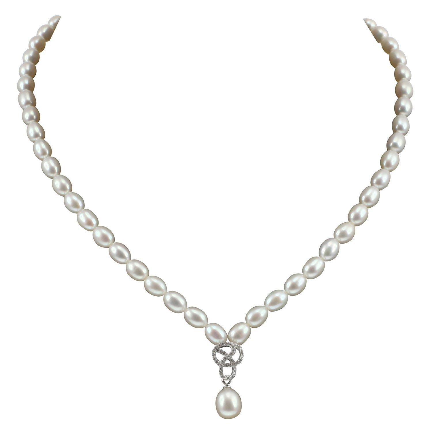 Lido white freshwater pearl knot drop collar necklace 40cm (British brand)