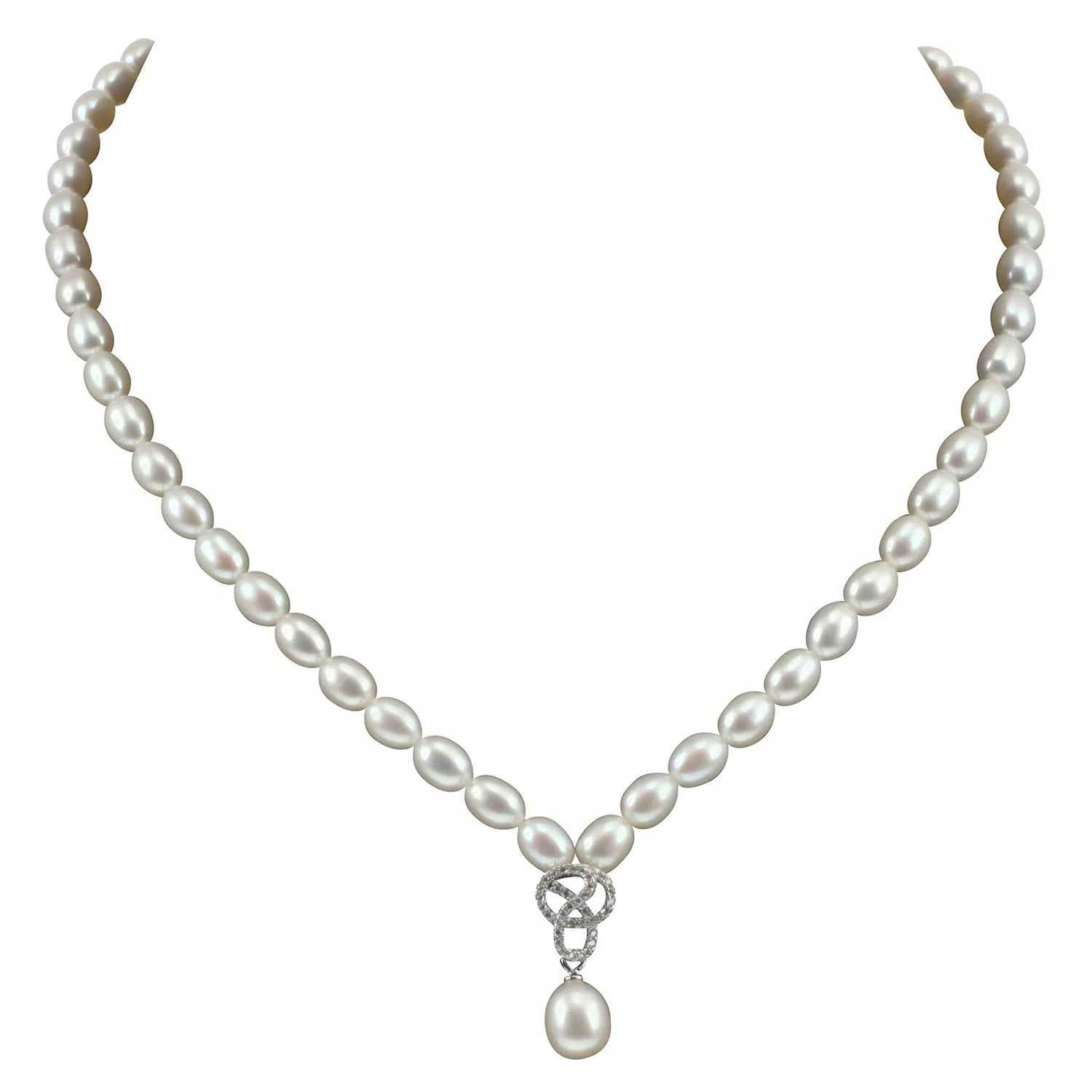Lido white freshwater pearl knot drop collar necklace 40cm (British brand)