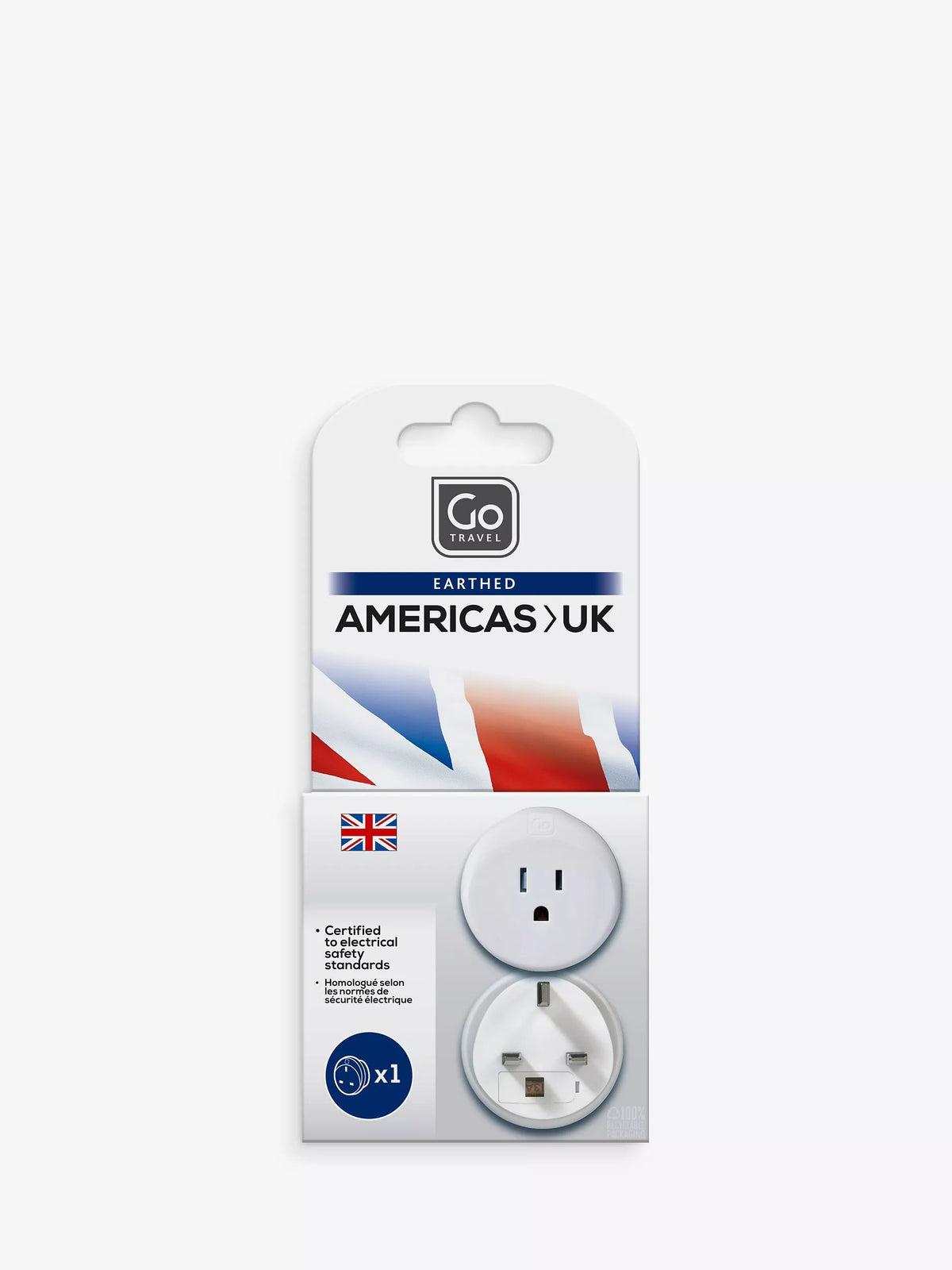 Go Travel US-UK plug adaptor compact design - British product