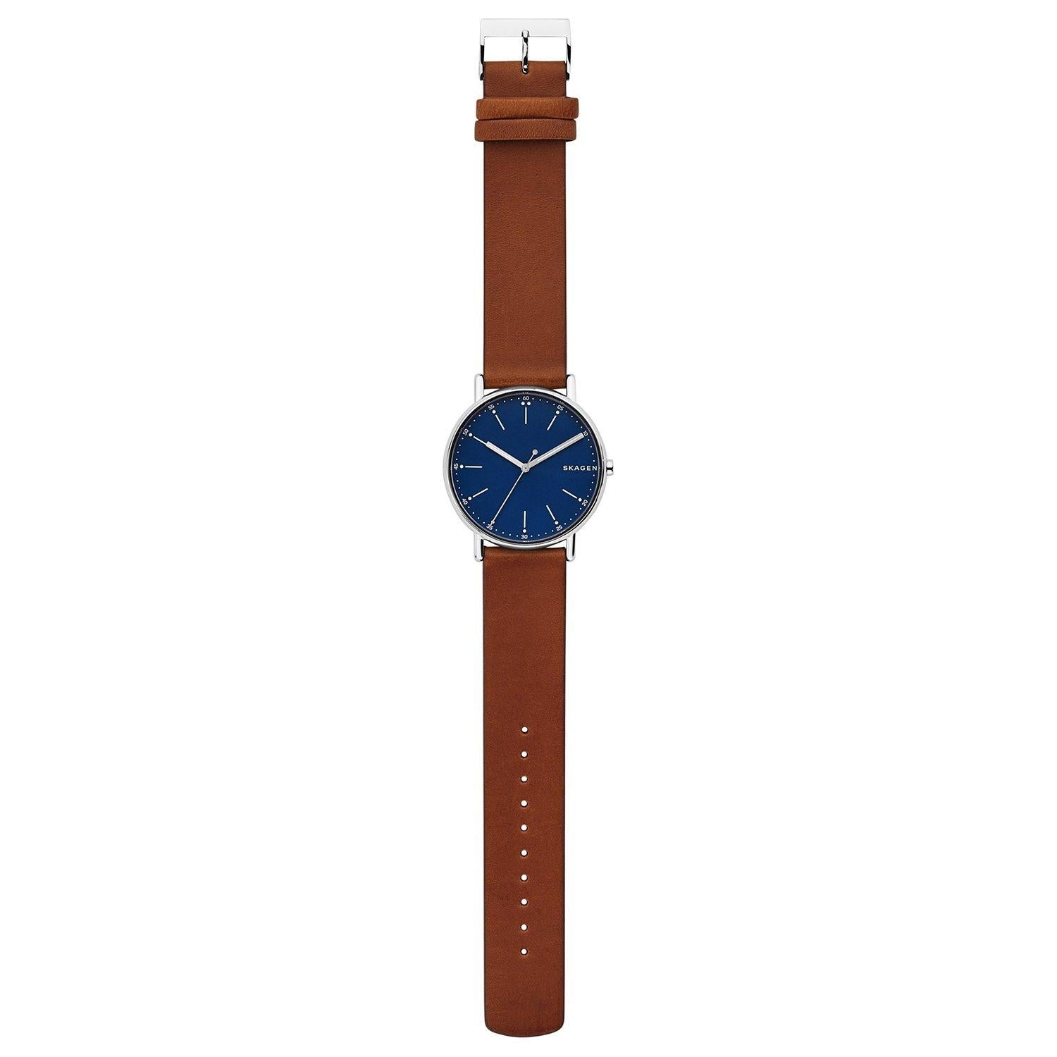 Skagen Signatur brown leather strap watch with blue dial 40mm, imported from the UK