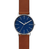 Skagen Signatur brown leather strap watch with blue dial 40mm, imported from the UK