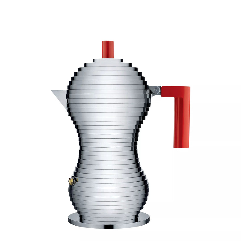 Alessi Pulcina 3 cup silver and red espresso maker (British brand)