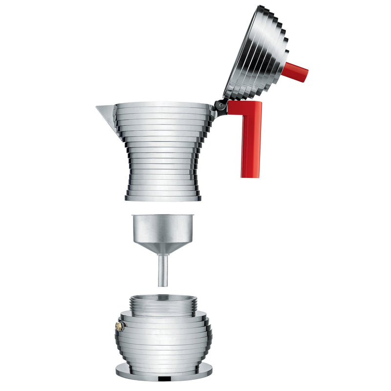 Alessi Pulcina 3 cup silver and red espresso maker (British brand)