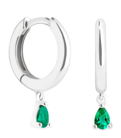 Harrods Astrid & Miyu White Gold and Emerald Pear Huggie Hoop Earrings- Buy online at McGrocer