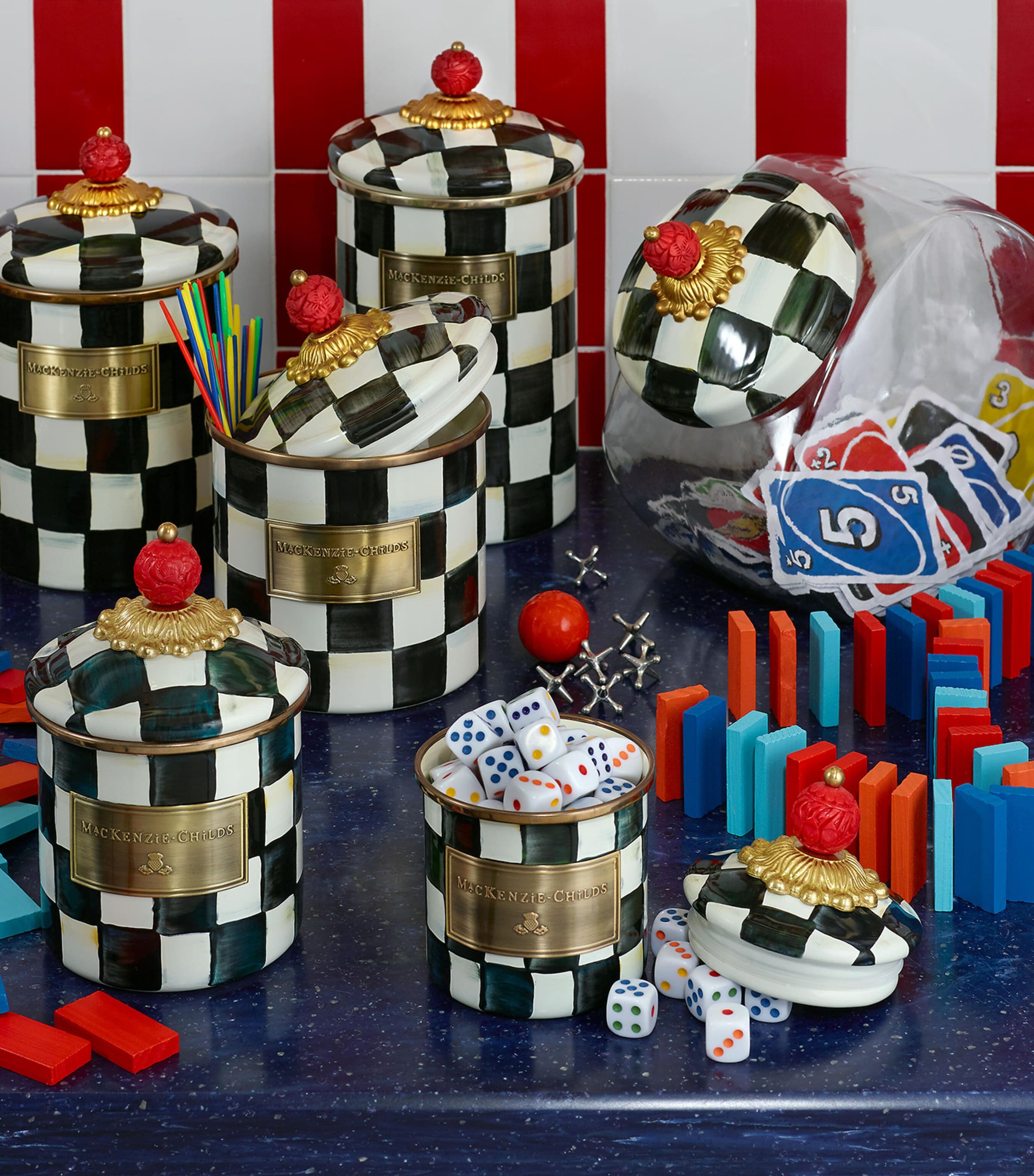 MacKenzie-Childs Courtly Check canister Medium, imported from the UK