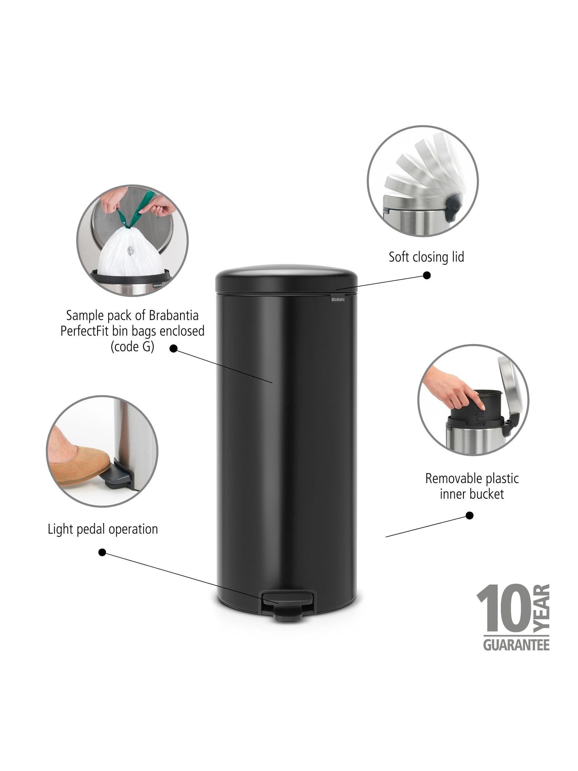Brabantia newIcon 30L pedal bin stainless steel - British product