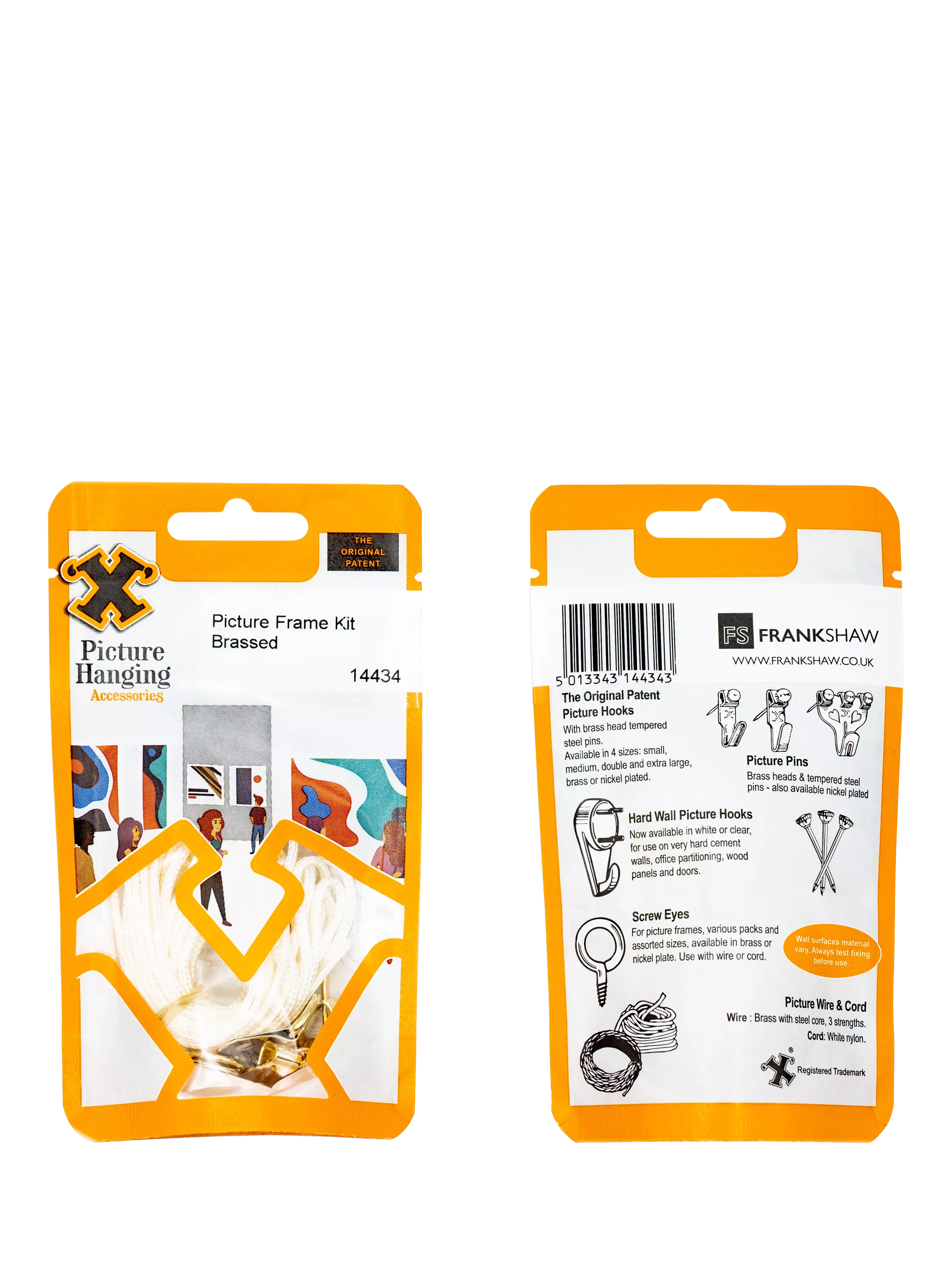 Frank Shaw brass picture hanging kit with hooks and cord (British brand)