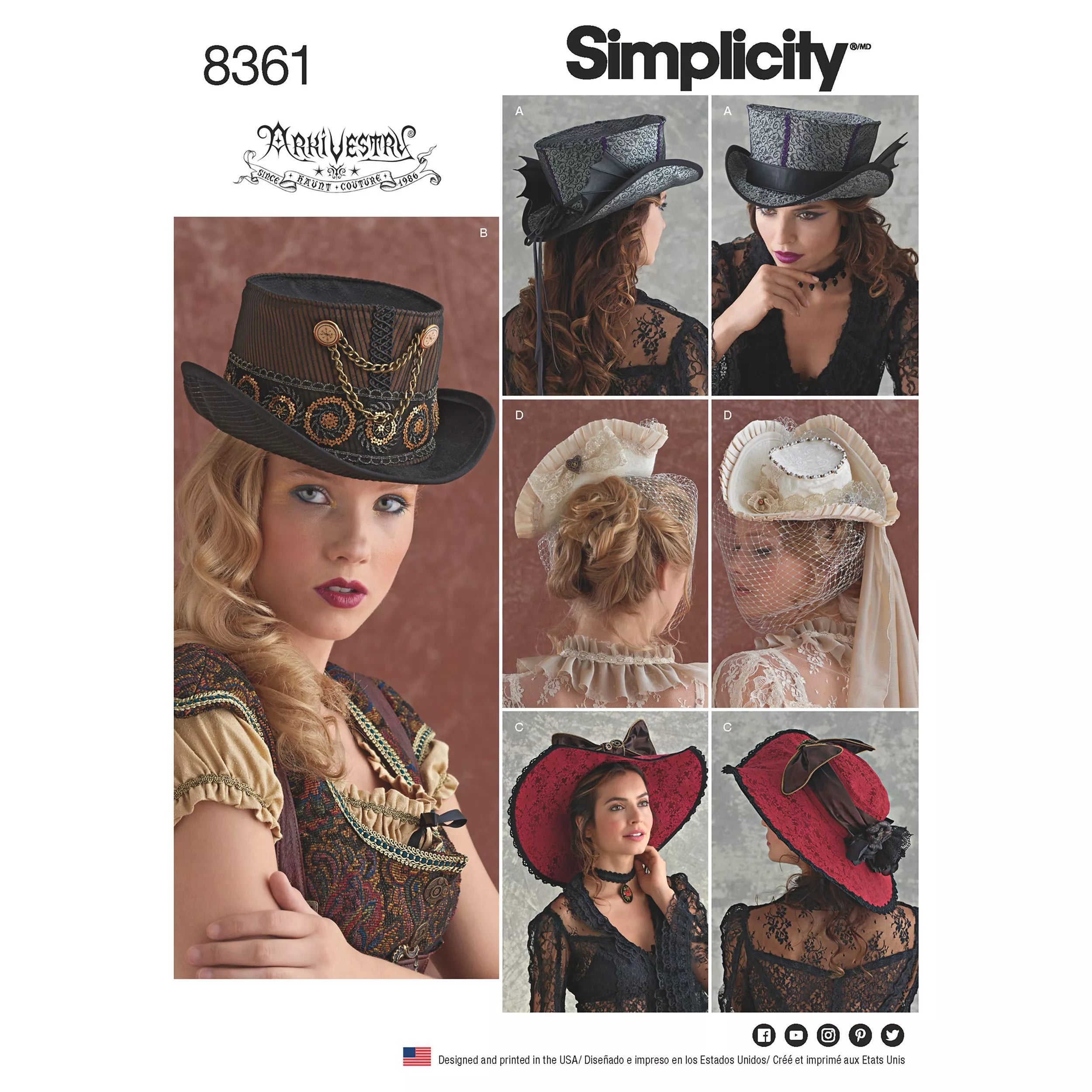 Simplicity women's costume hats sewing pattern 8361 (British brand)