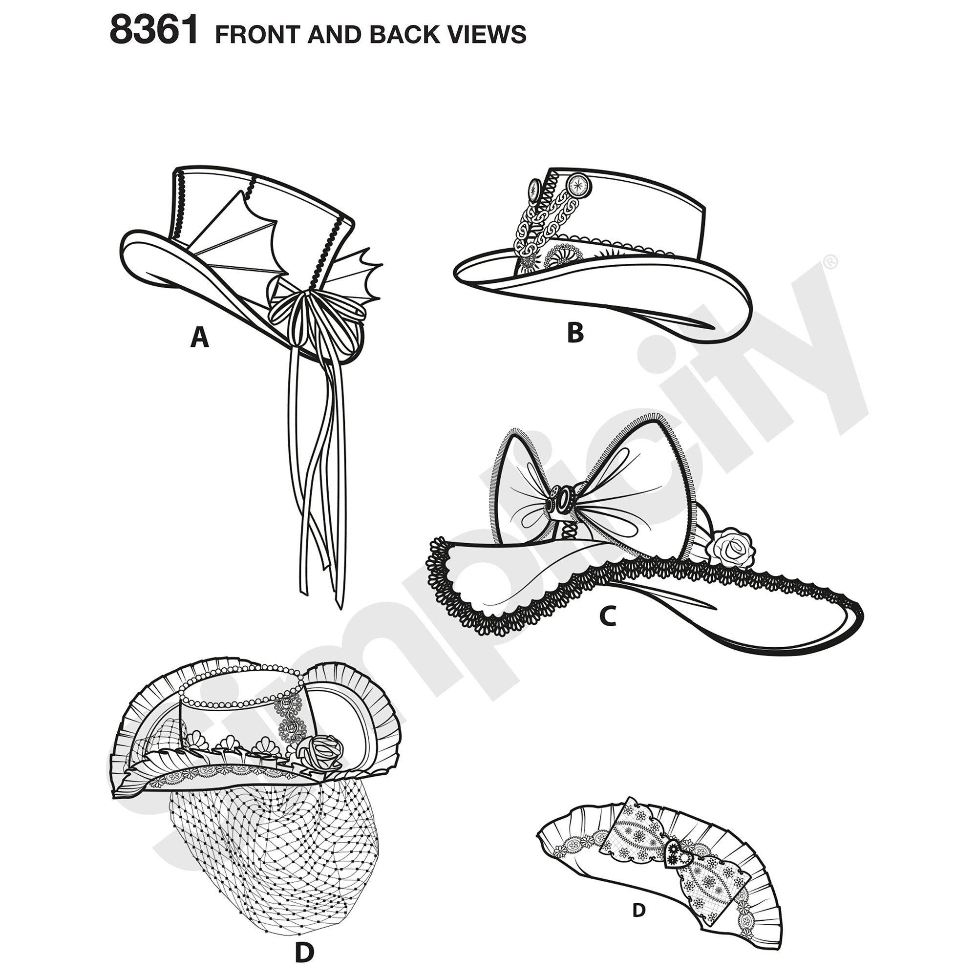 Simplicity women's costume hats sewing pattern 8361 (British brand)