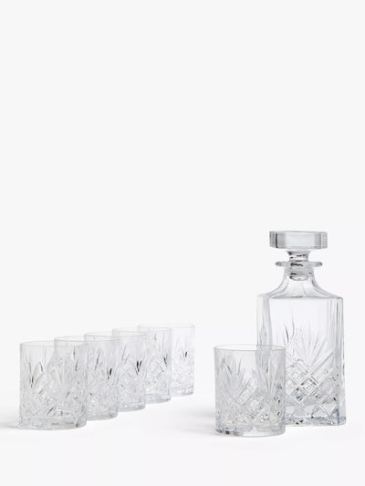 John Lewis Whisky Decanter and Tumblers Set, 7 Piece, Crystal Glass, Clear- Buy online at McGrocer