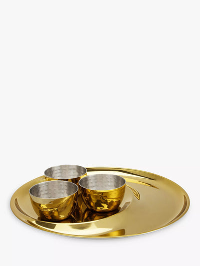 John Lewis Thali Serving Set with Three Mini Bowls in Gold-Toned Stainless Steel, 32cm- Buy online at McGrocer
