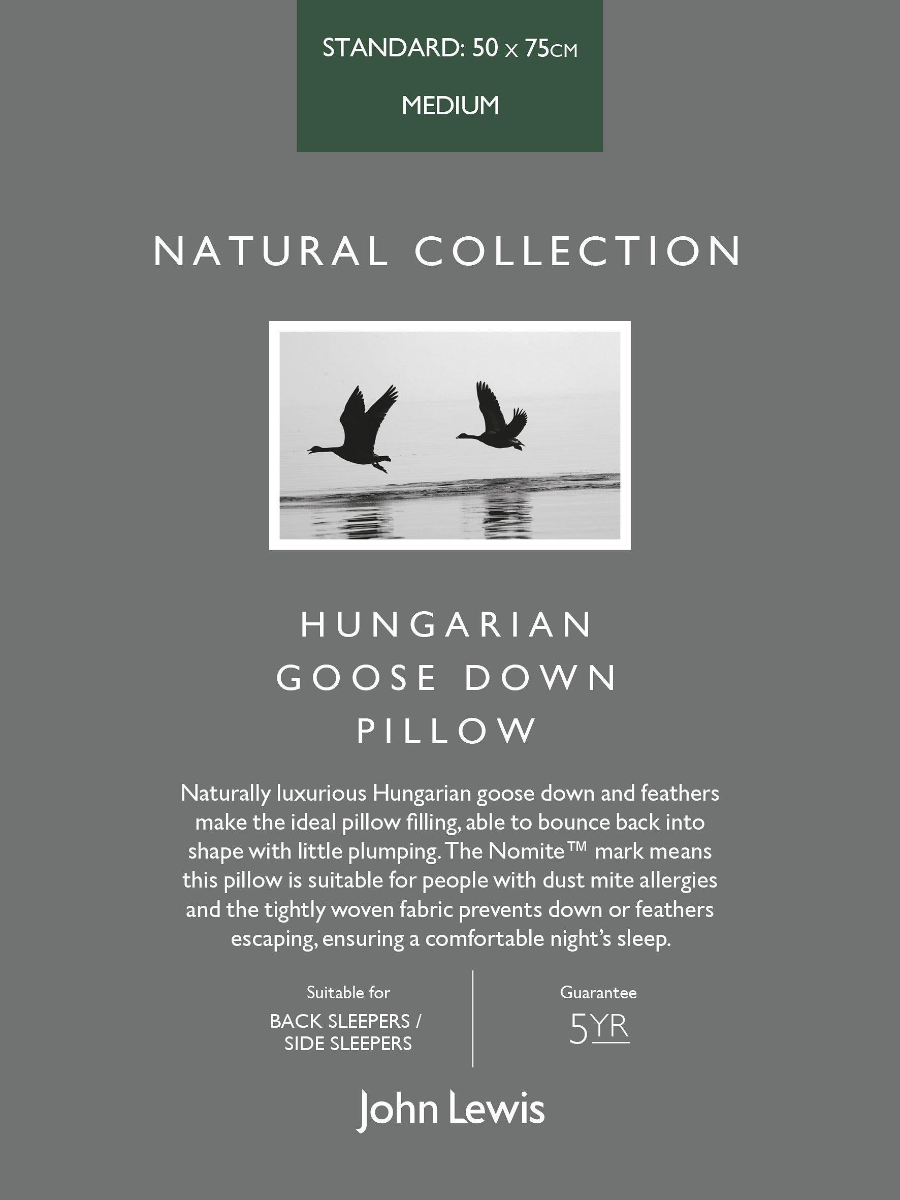 John Lewis natural Hungarian goose down standard pillow, medium, UK version