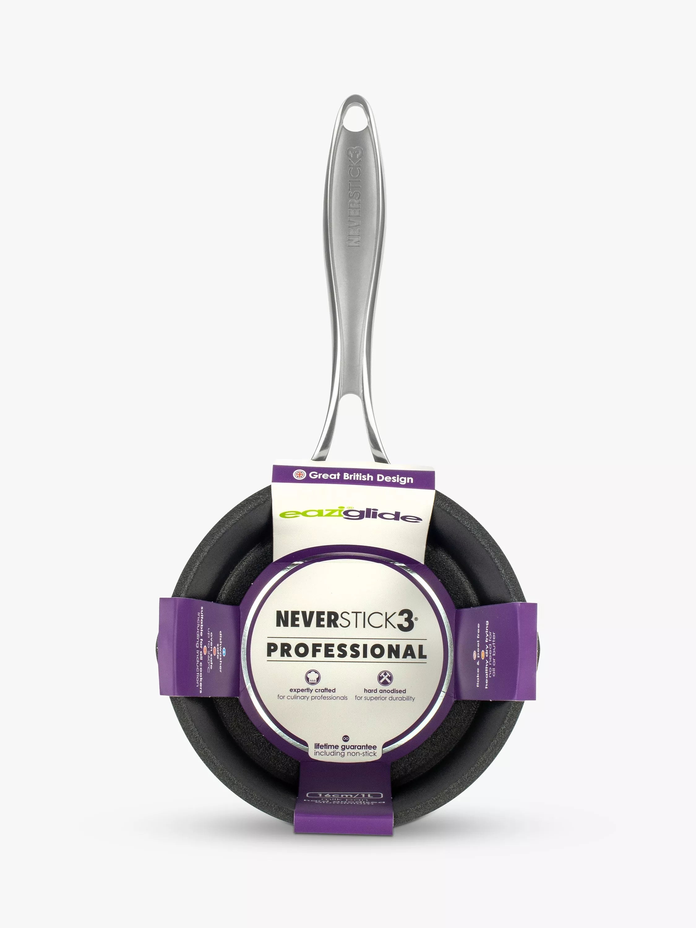 Eaziglide Neverstick3 Professional Non-Stick Milk Pan 16cm Diameter - British product