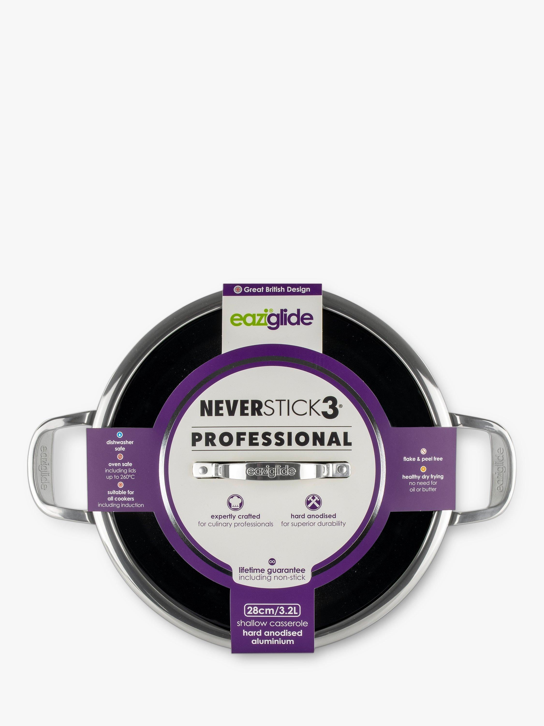Eaziglide Neverstick3 Professional Non-Stick Shallow Casserole with Lid 28cm - British product