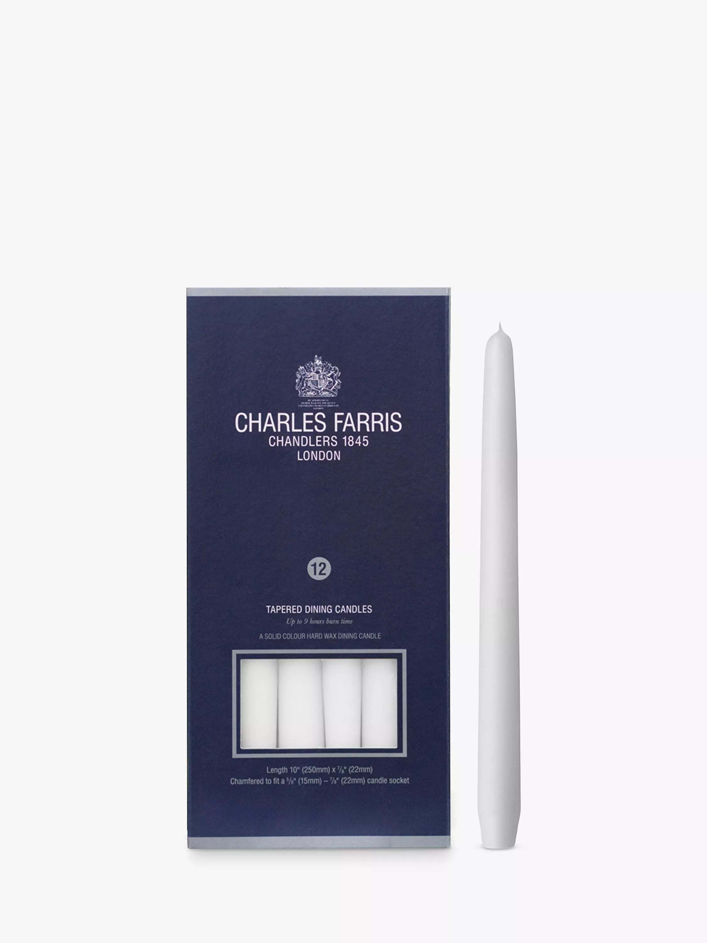 Charles Farris tapered white dinner candles pack of 12 (British brand)