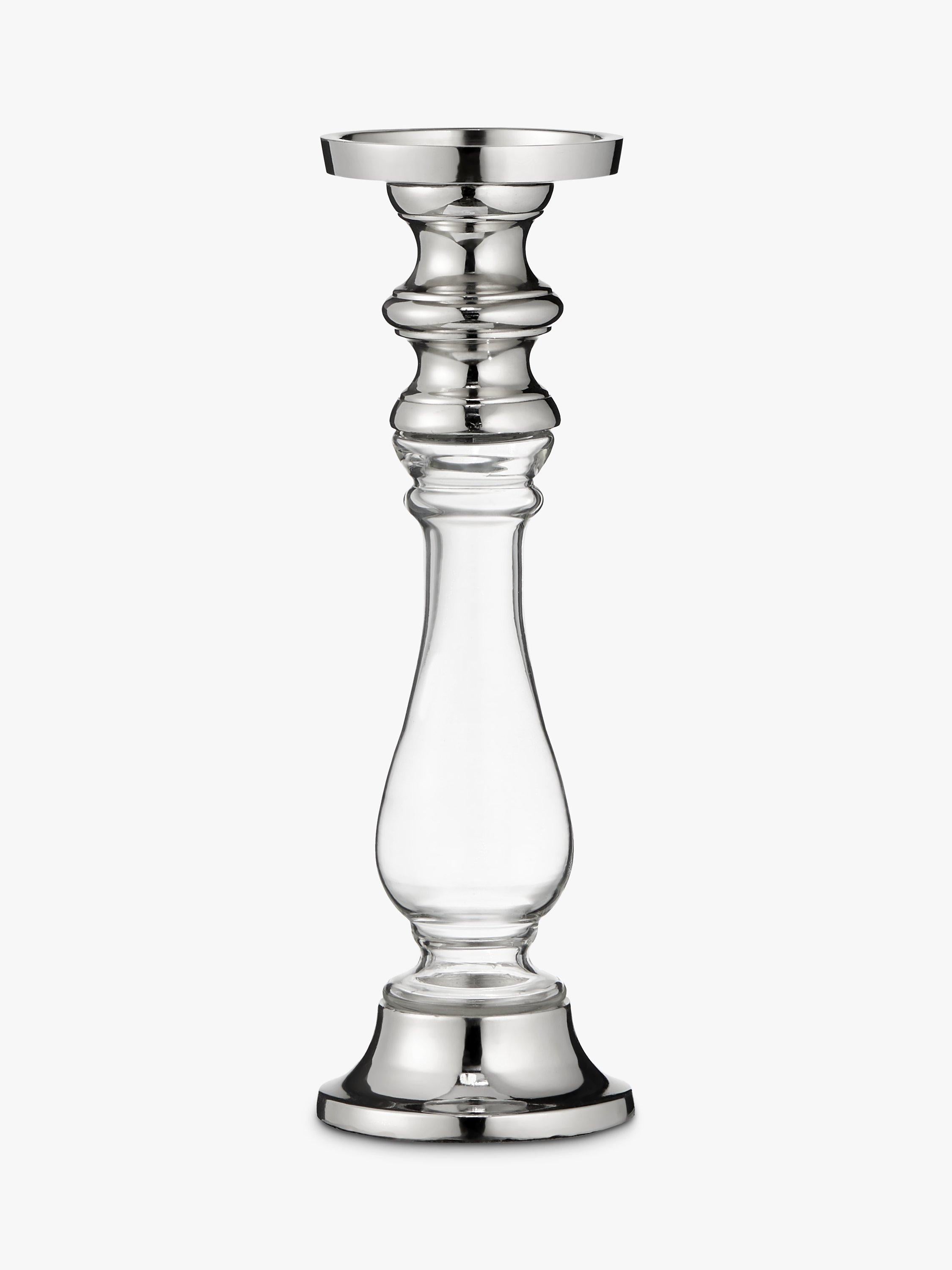 Glass and Aluminium Art-Deco Pillar Candle Holder 30cm