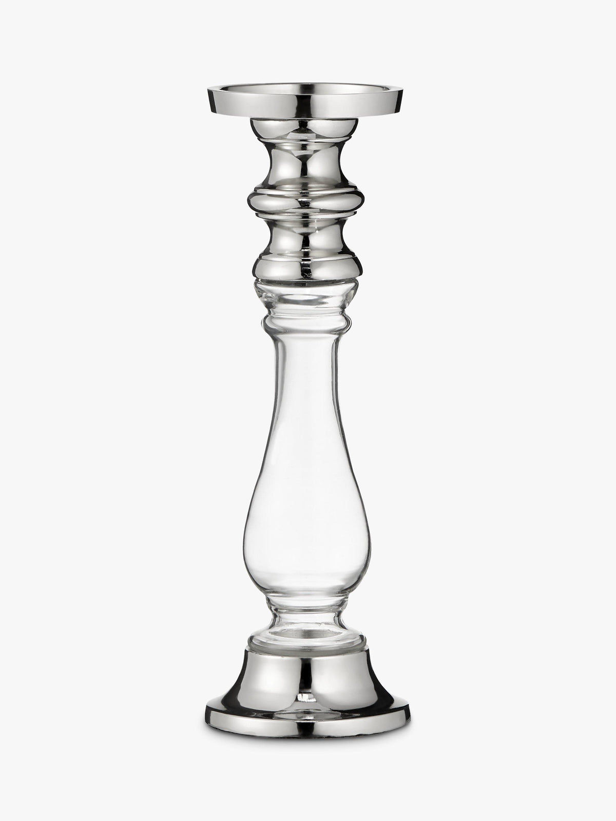 Glass and Aluminium Art-Deco Pillar Candle Holder 30cm