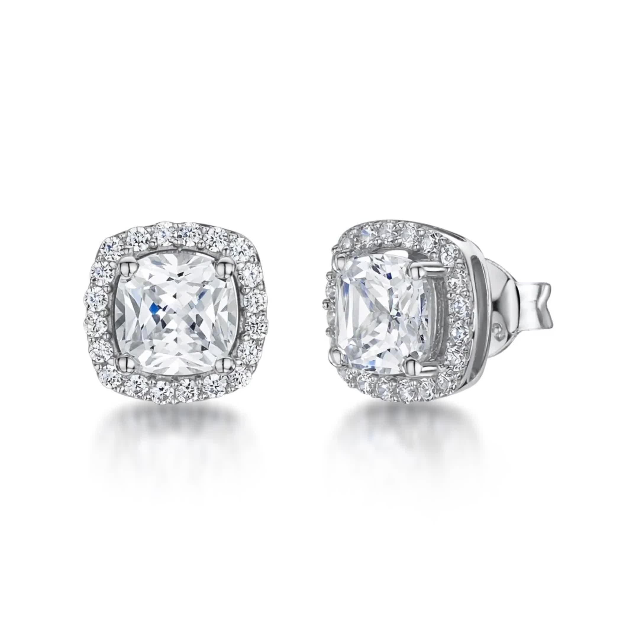 Jools by Jenny Brown cubic zirconia cushion stud earrings, imported from the UK