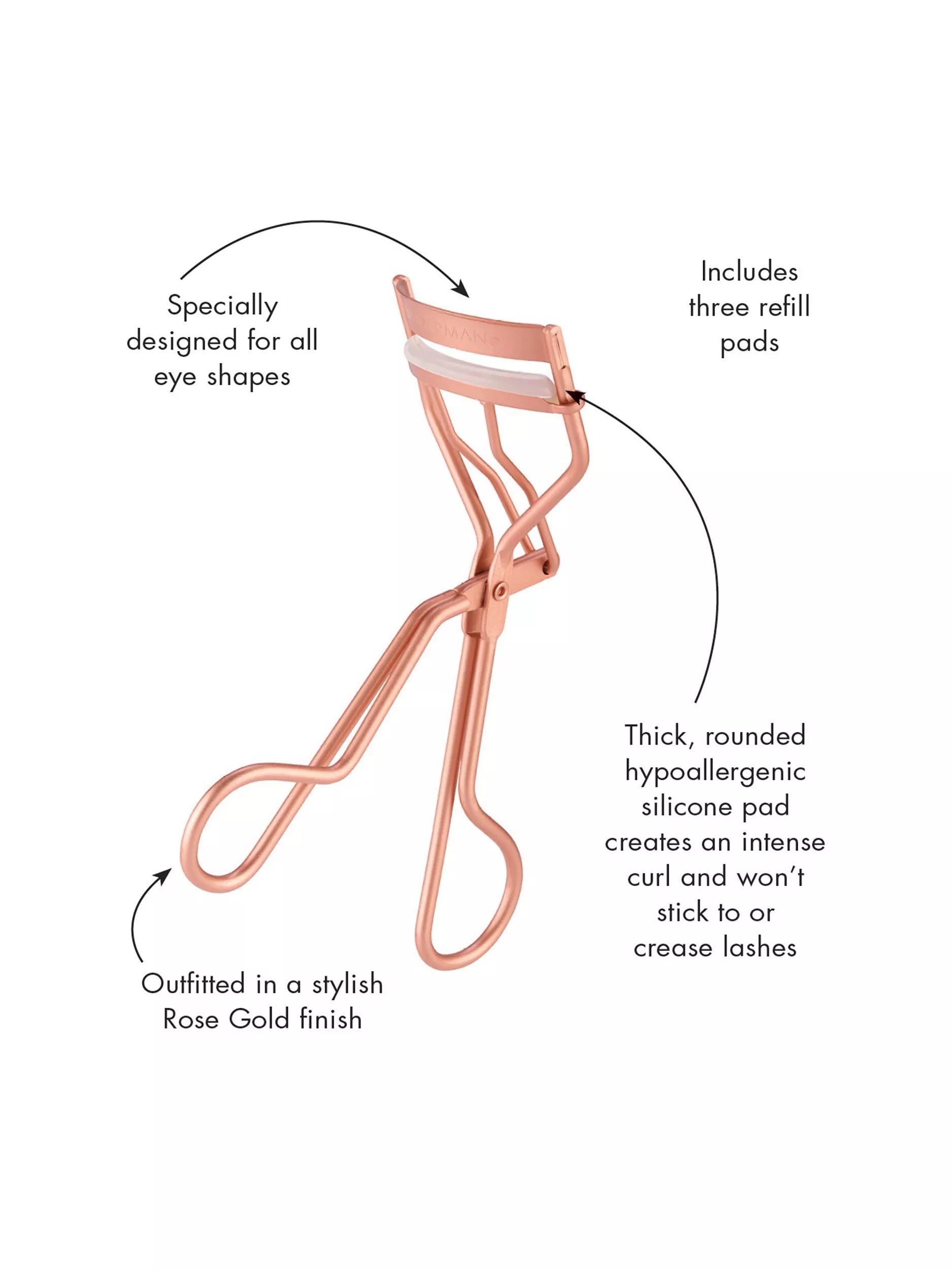 Tweezerman rose gold eyelash curler, imported from the UK