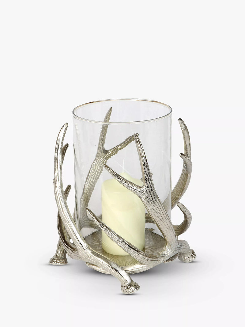 Culinary Concepts stag antler hurricane lamp silver, imported from the UK