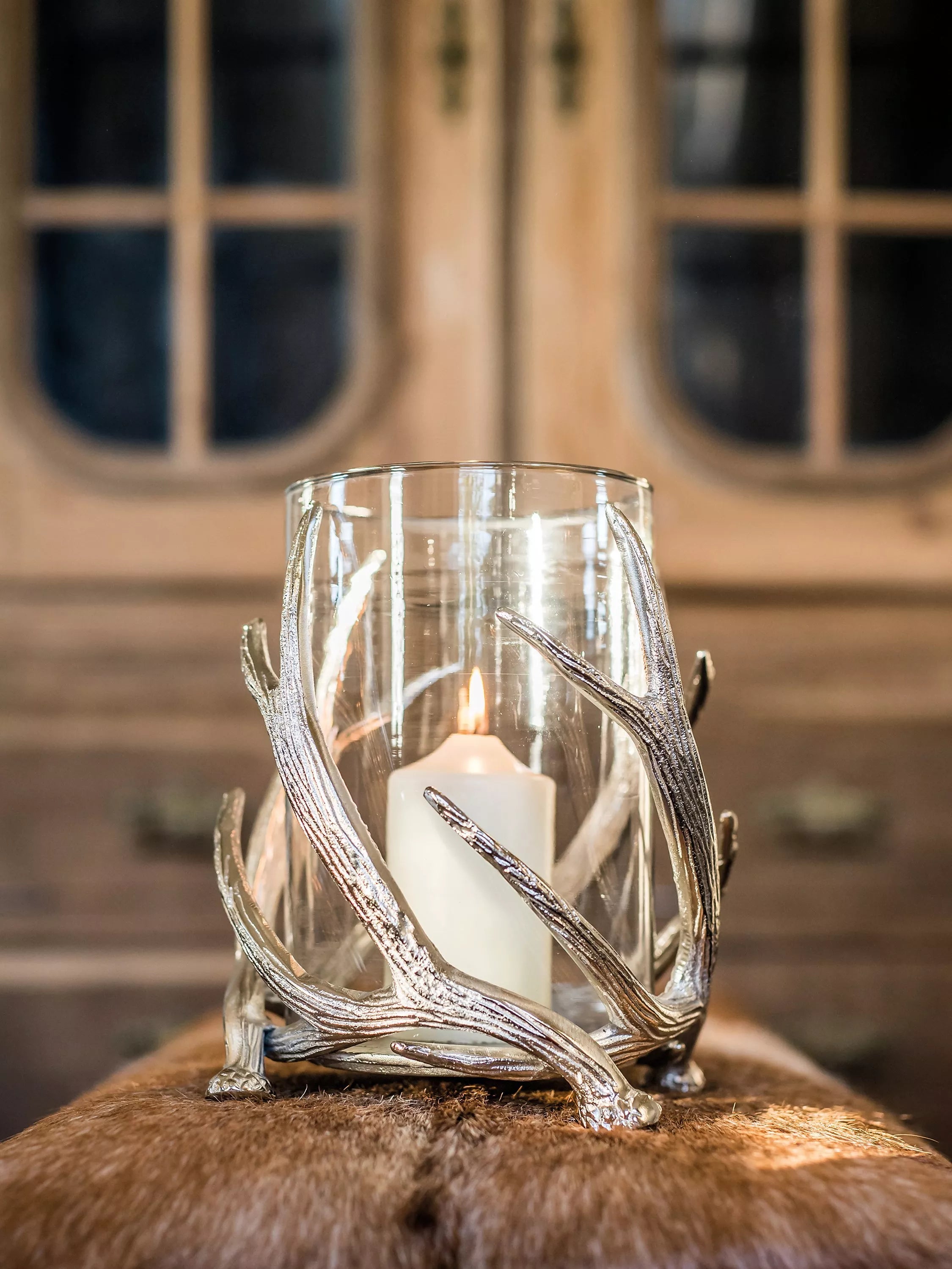 Culinary Concepts stag antler hurricane lamp silver, imported from the UK