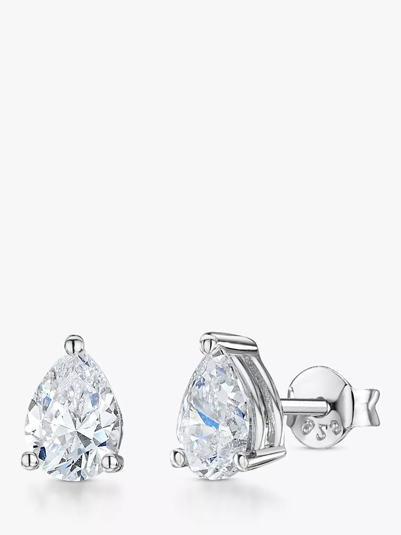 Jools by Jenny Brown cubic zirconia tear drop stud earrings silver (British brand)