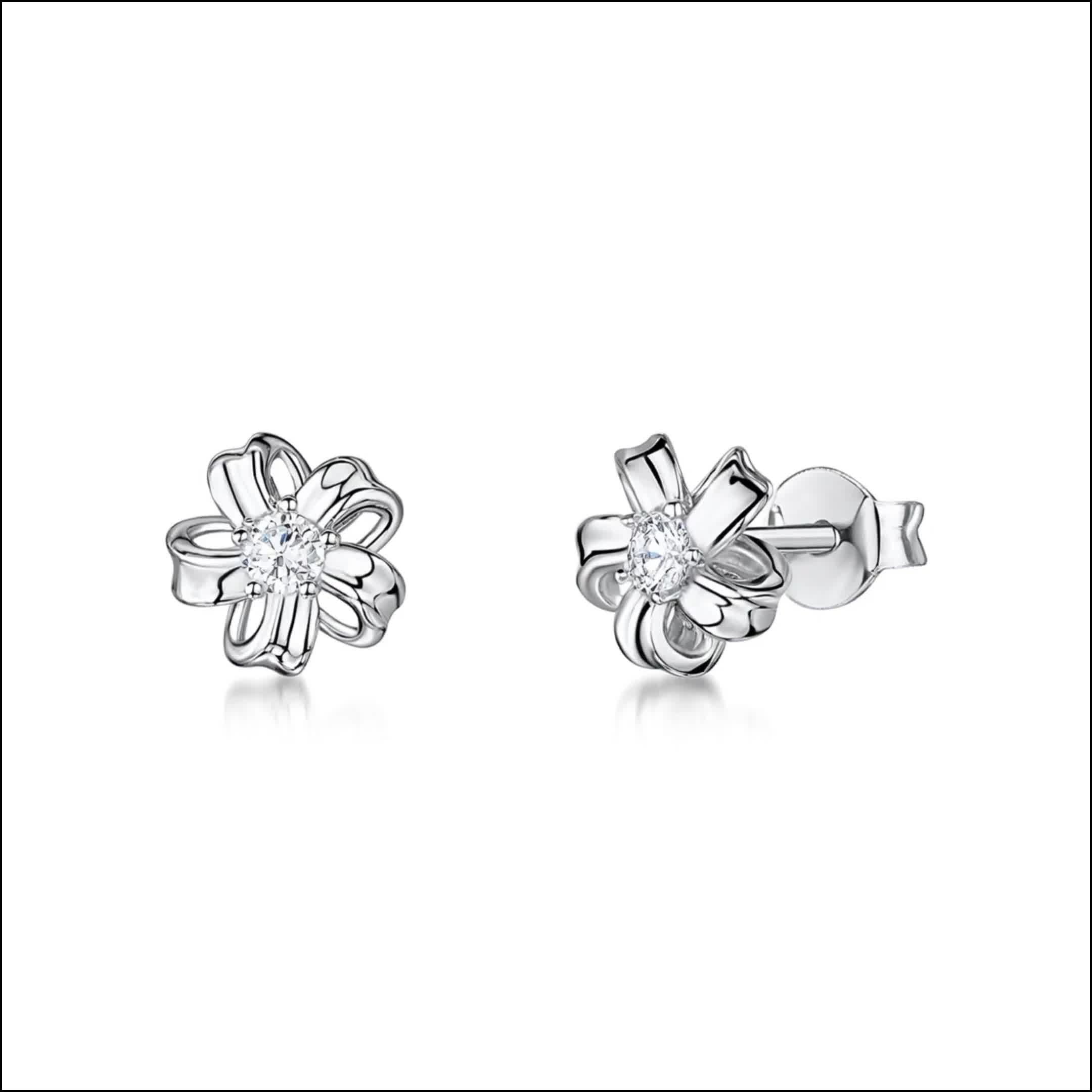 Jools cubic zirconia flower stud earrings silver - British product
