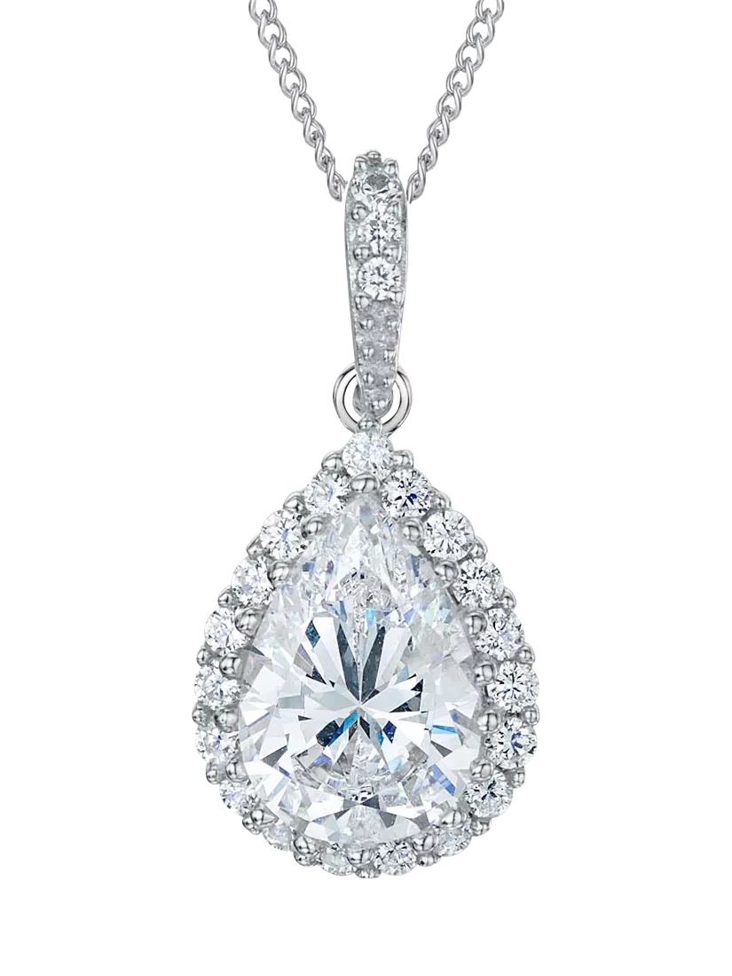 Jools by Jenny Brown cubic zirconia teardrop pendant necklace silver - British product