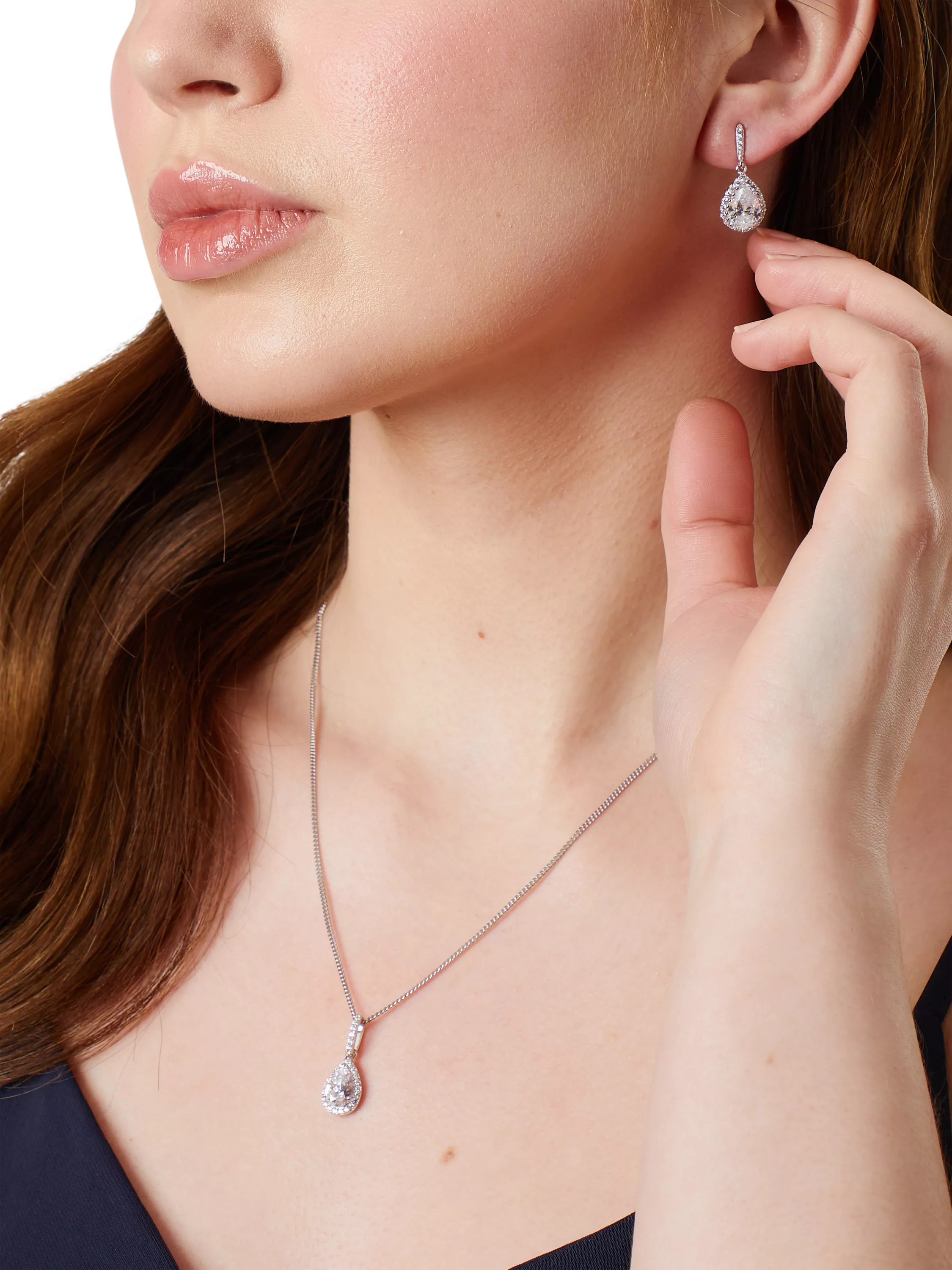 Jools by Jenny Brown cubic zirconia teardrop pendant necklace silver - British product