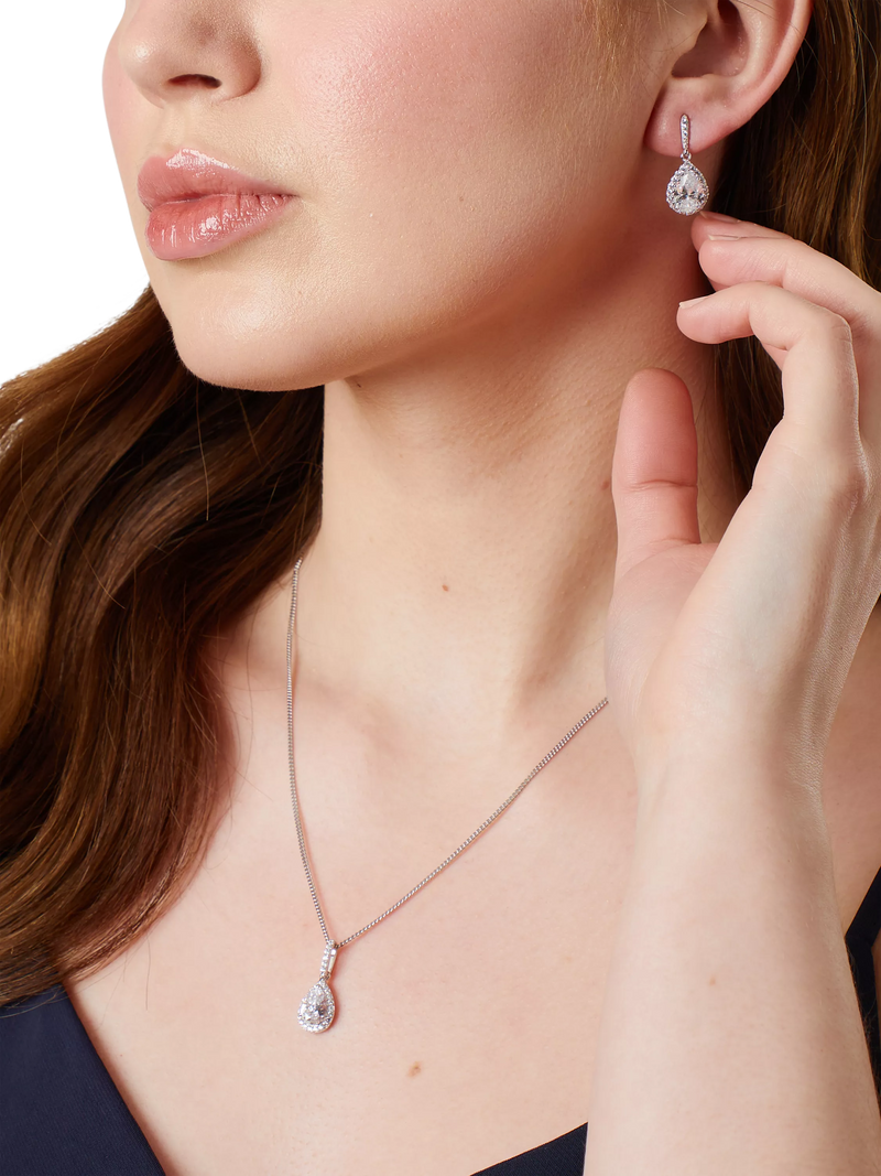Jools by Jenny Brown cubic zirconia teardrop pendant necklace silver - British product