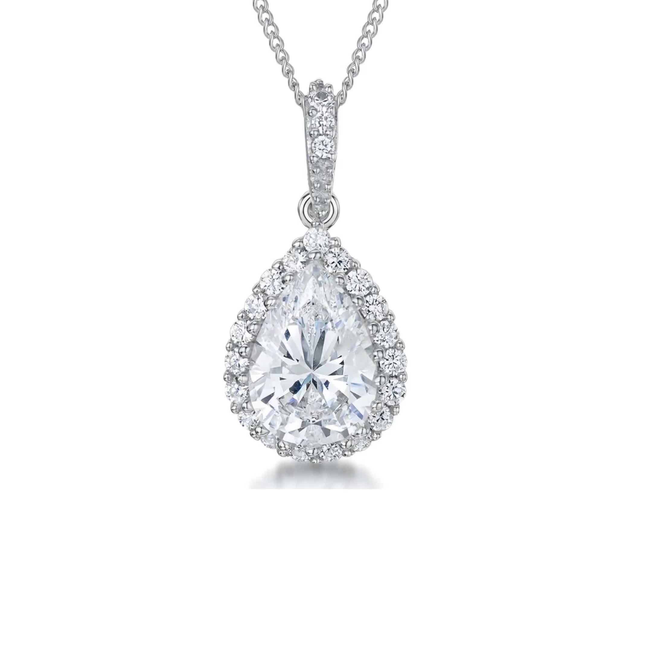 Jools by Jenny Brown cubic zirconia teardrop pendant necklace silver - British product