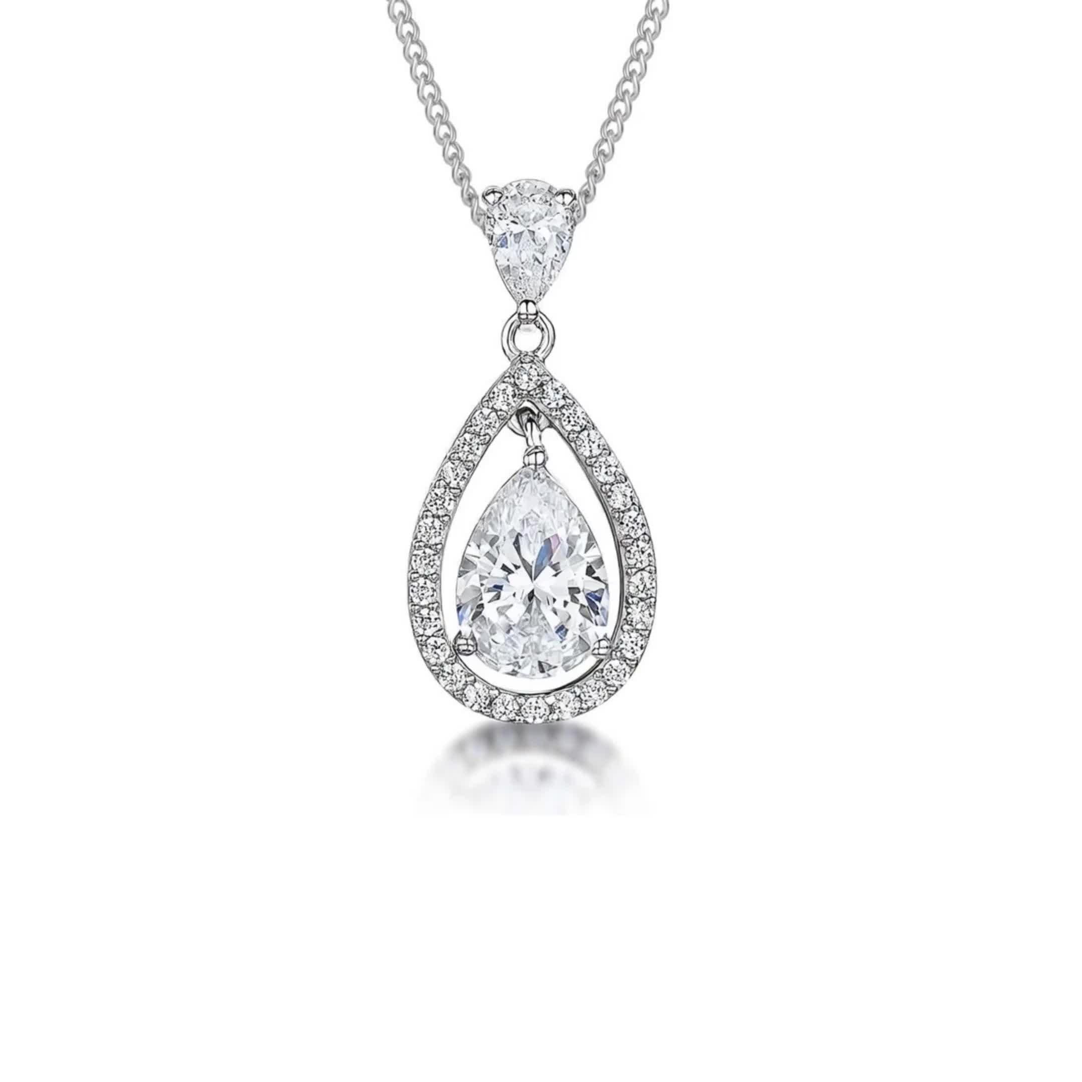 Jools by Jenny Brown cubic zirconia pear pendant necklace 16 inch chain, UK version