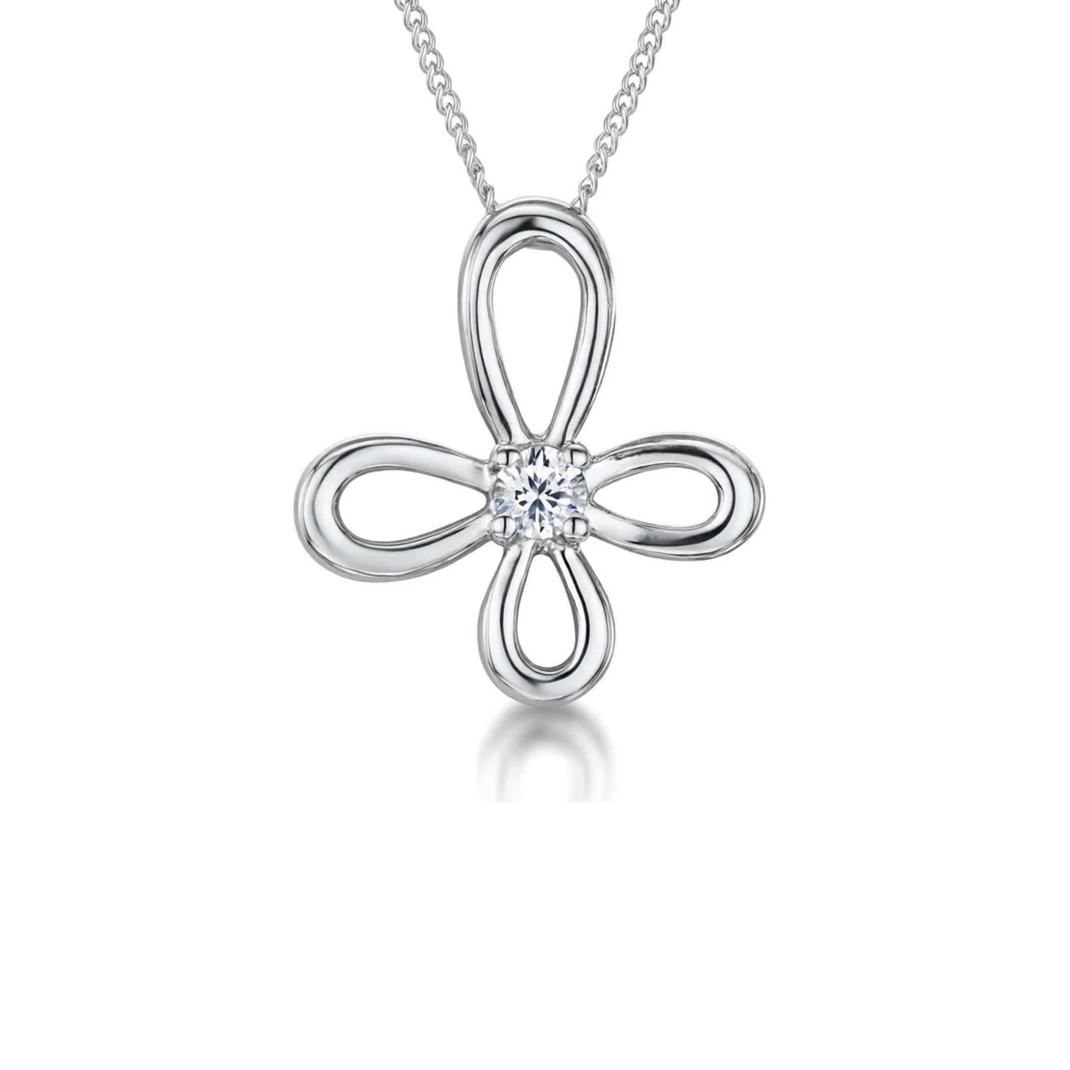 Jools by Jenny Brown cubic zirconia floral pendant necklace 16 inches, imported from the UK