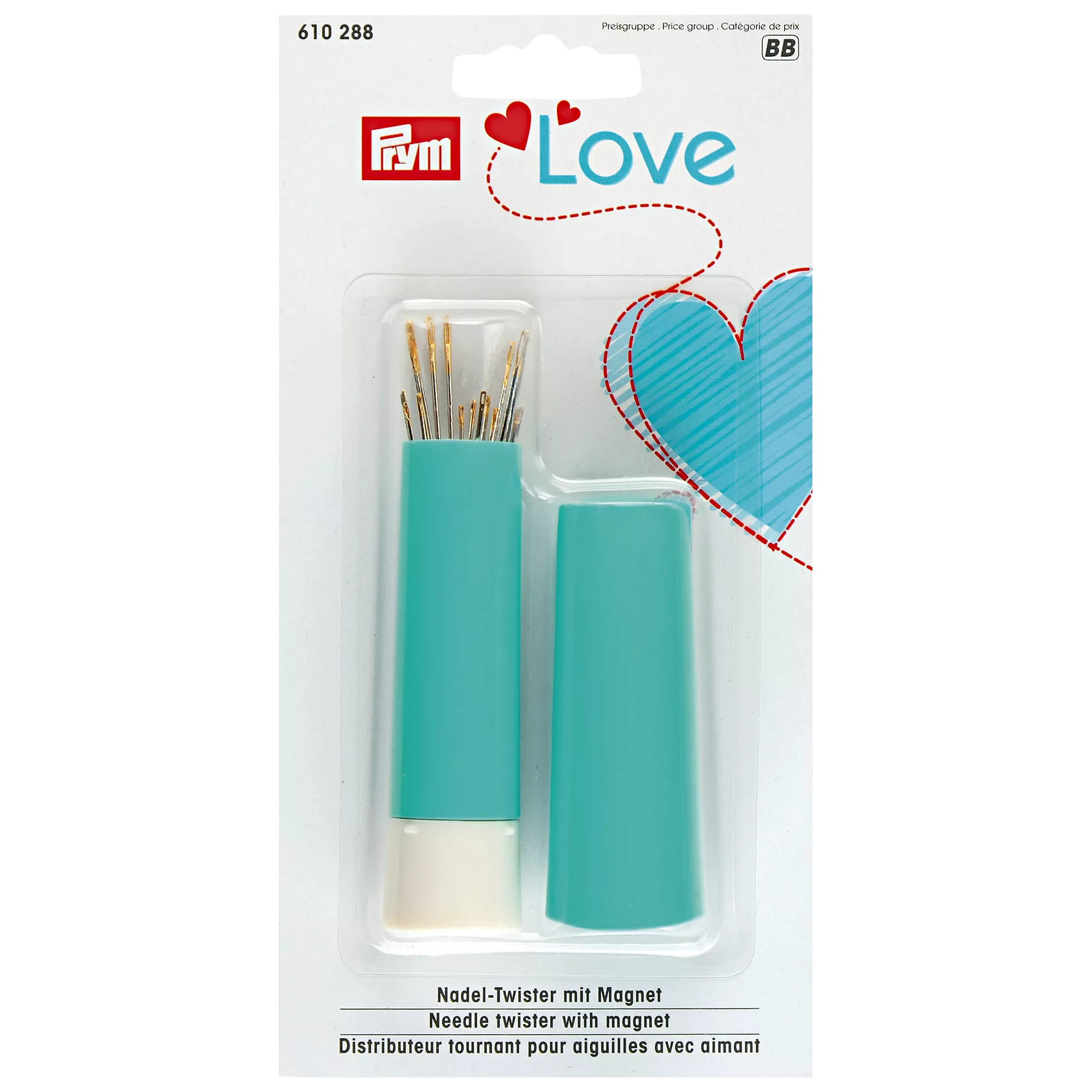 Prym Love sewing needle twister with 19 needles (British brand)