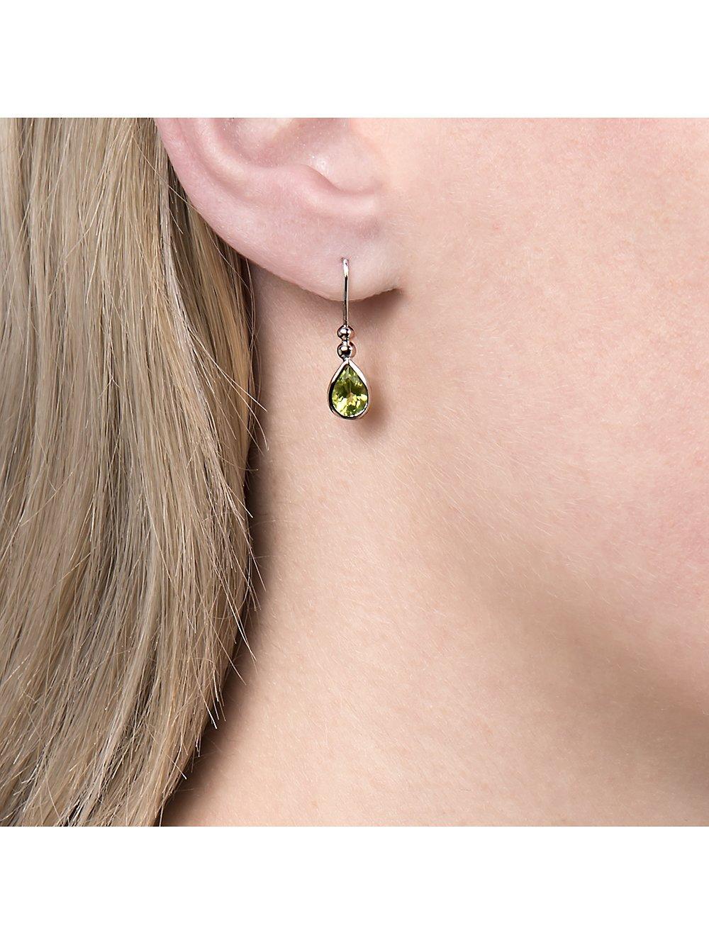 E.W Adams 9 carat white gold peridot drop earrings - British product