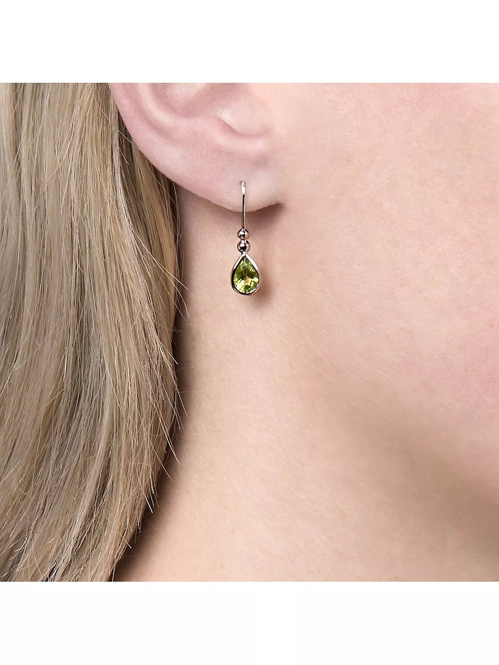 E.W Adams 9 carat white gold peridot drop earrings - British product