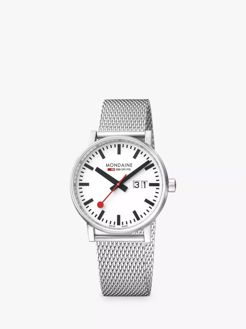 Mondaine Evo 2 watch with date and mesh band 40mm, UK version