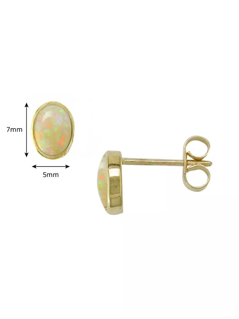 E.W Adams 9ct gold oval stud earrings with opal stone, imported from the UK