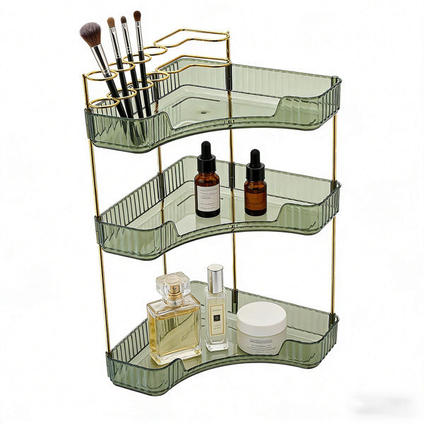 Livingandhome 3-tier corner organiser and makeup brush holder dark green, UK version