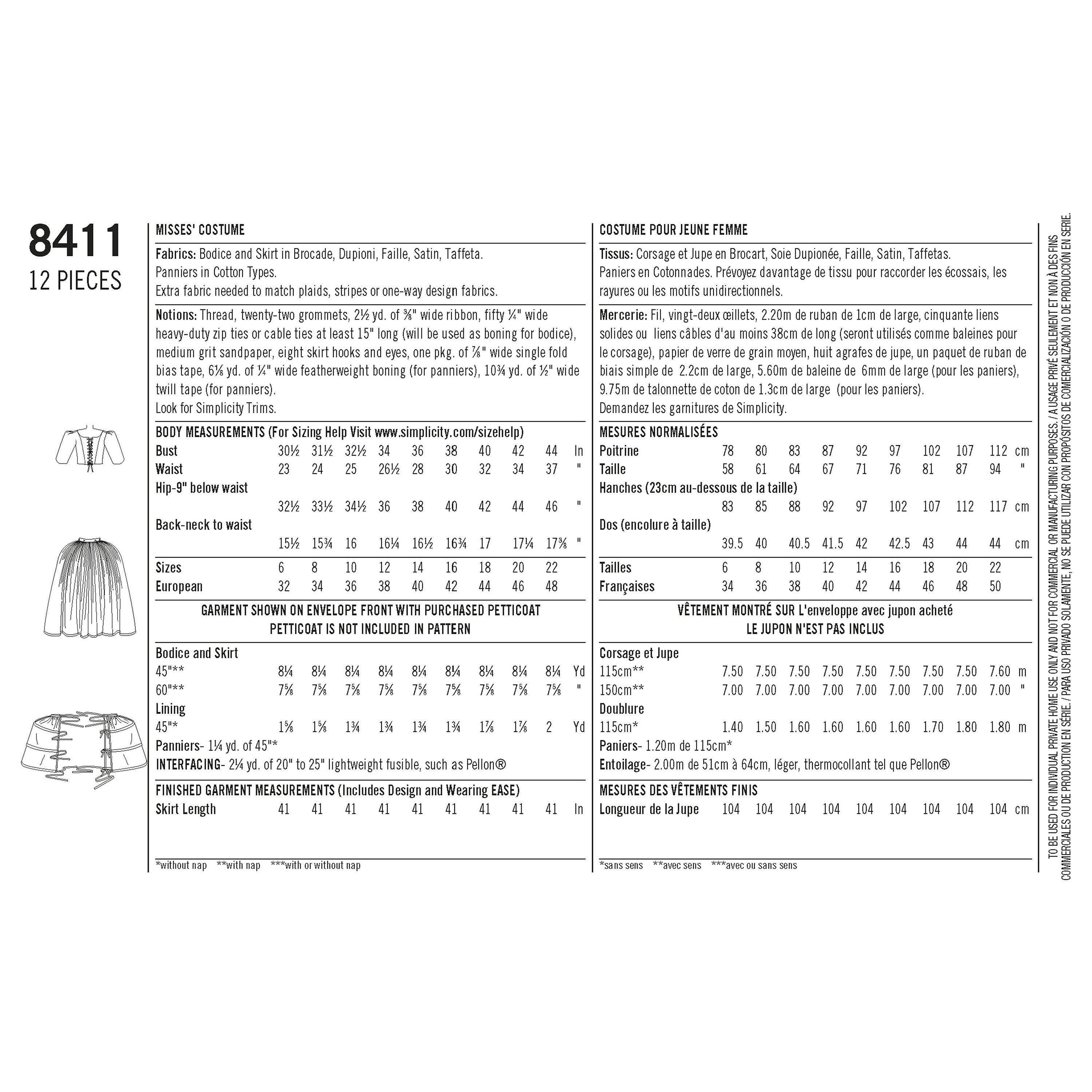 Simplicity 8411 costume dress sewing pattern (British brand)