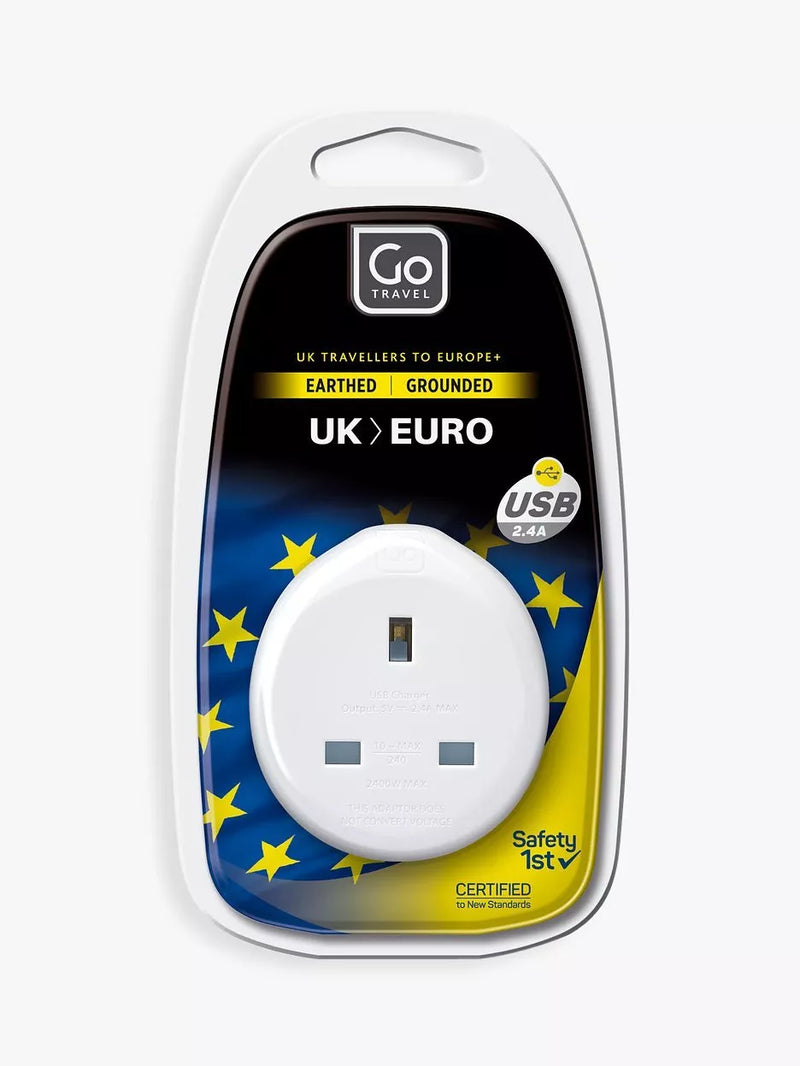 Go Travel USB UK to EU travel adaptor - British product