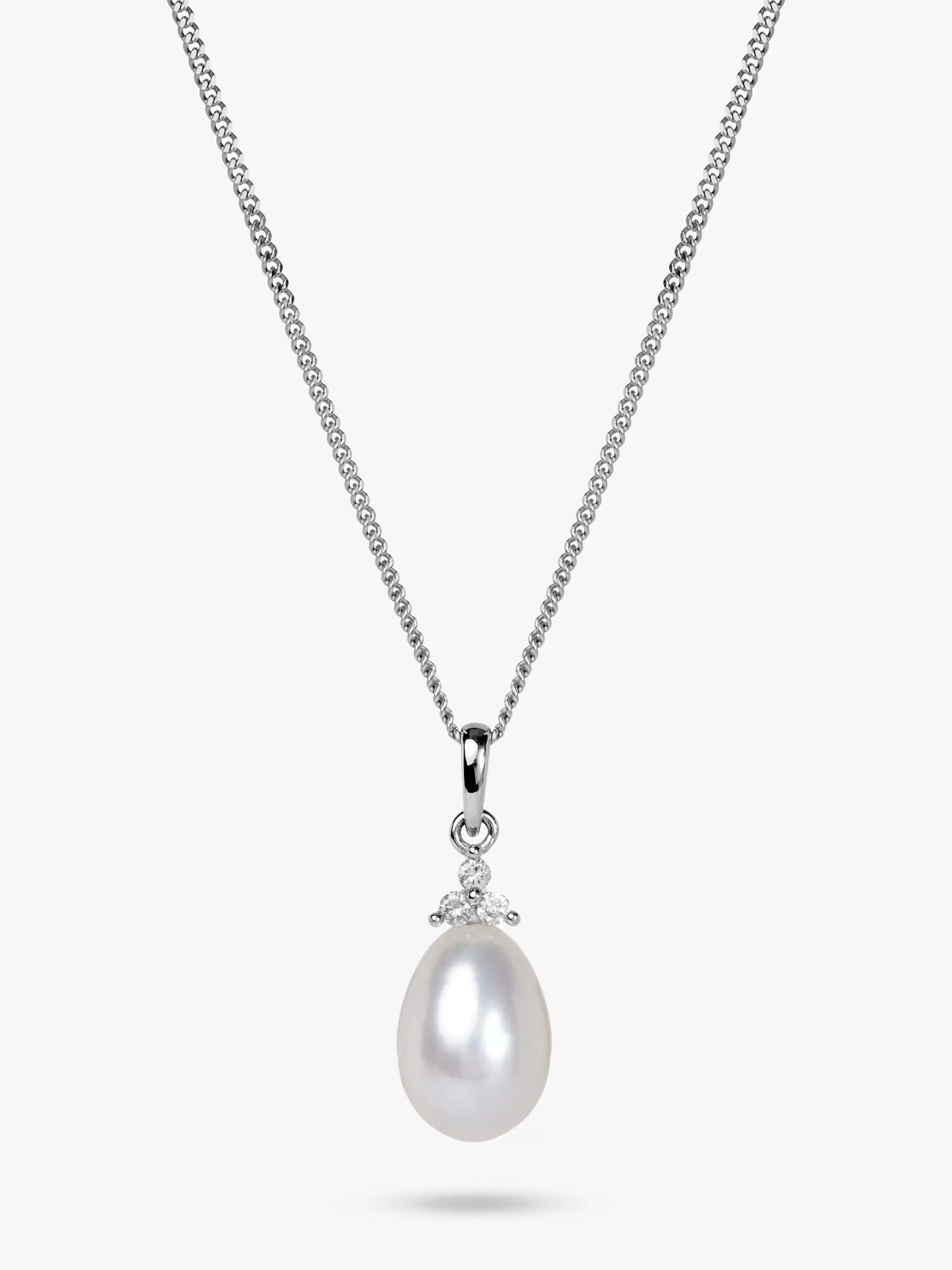 E.W Adams pendant necklace with diamond and pearl in 9ct white gold, imported from the UK