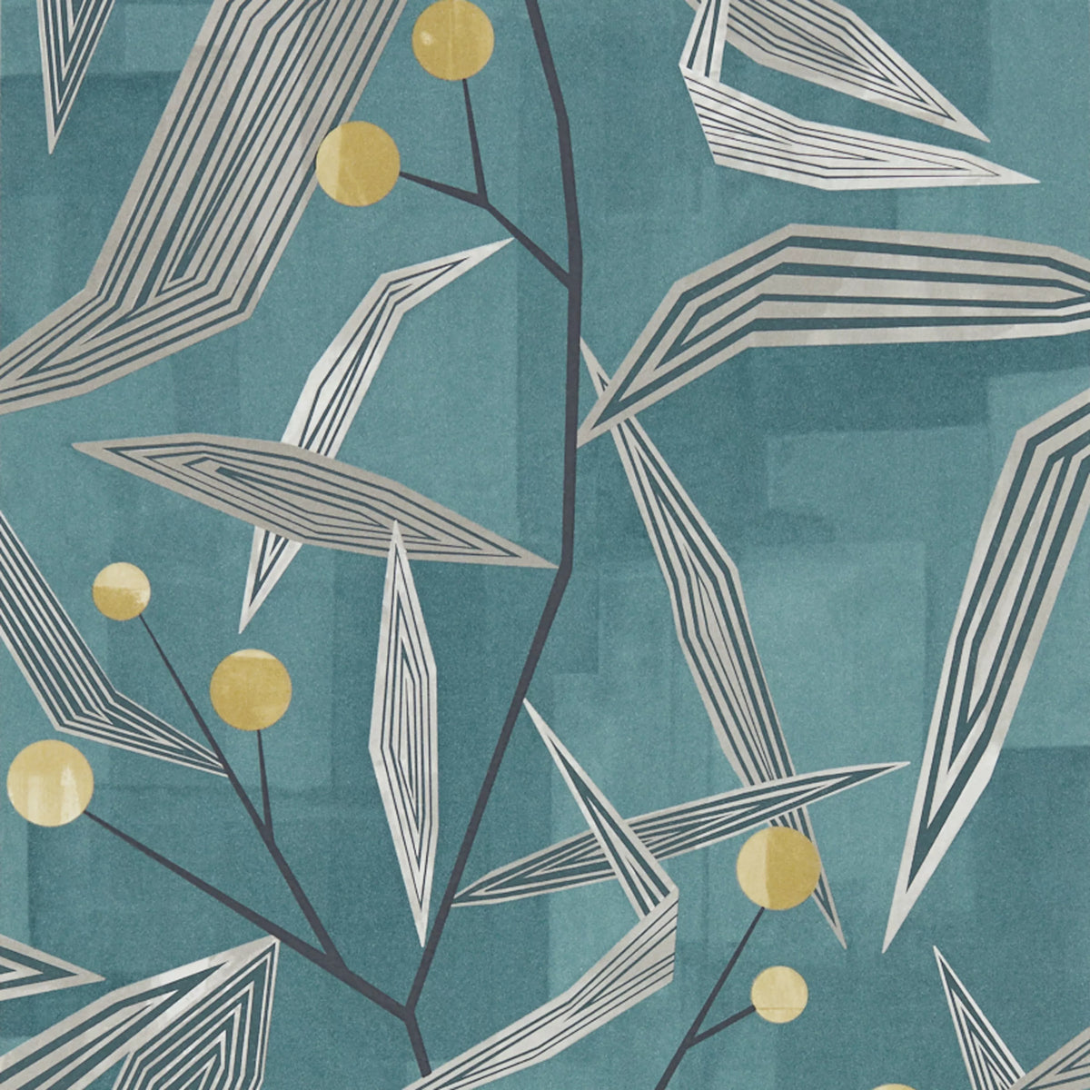 Harlequin angular geo-floral wallpaper with stylised leaves, UK version