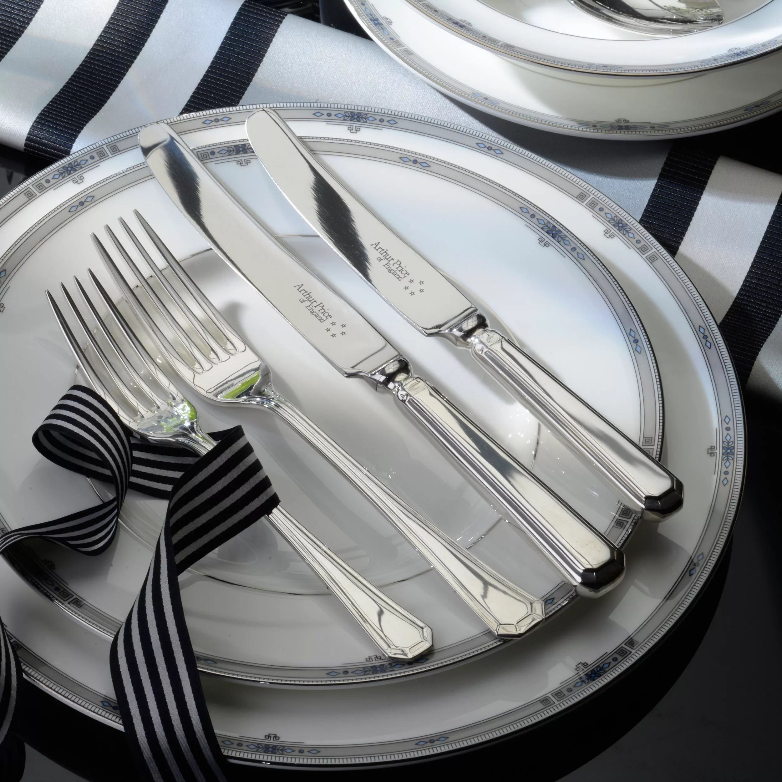 Arthur Price Grecian stainless steel cutlery set 56 piece, imported from the UK