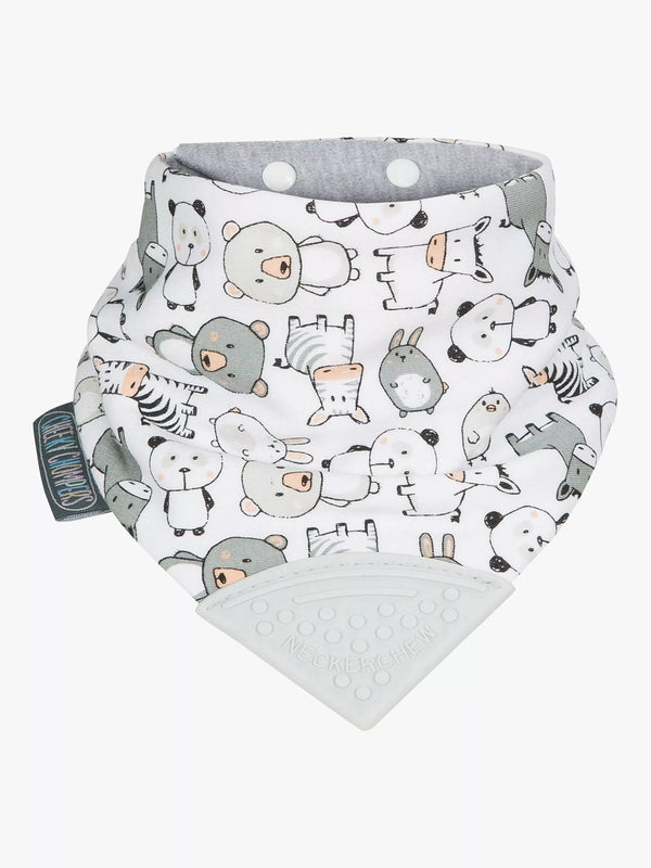 Reversible Teething and Dribble Bib with Silicone Chew Corner, Panda Pals Design