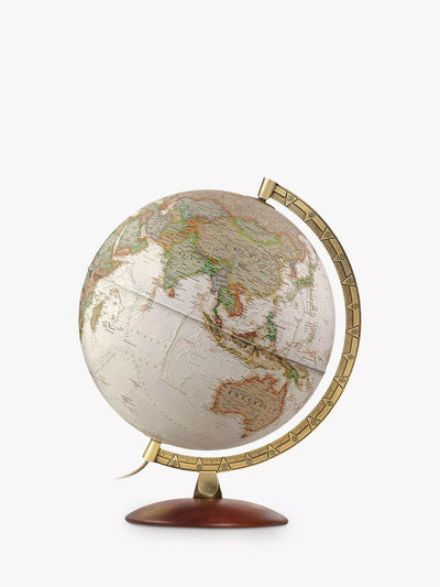 John Lewis National Geographic Executive Brass Edge Globe Brown Illuminated Globe 30cm- Buy online at McGrocer