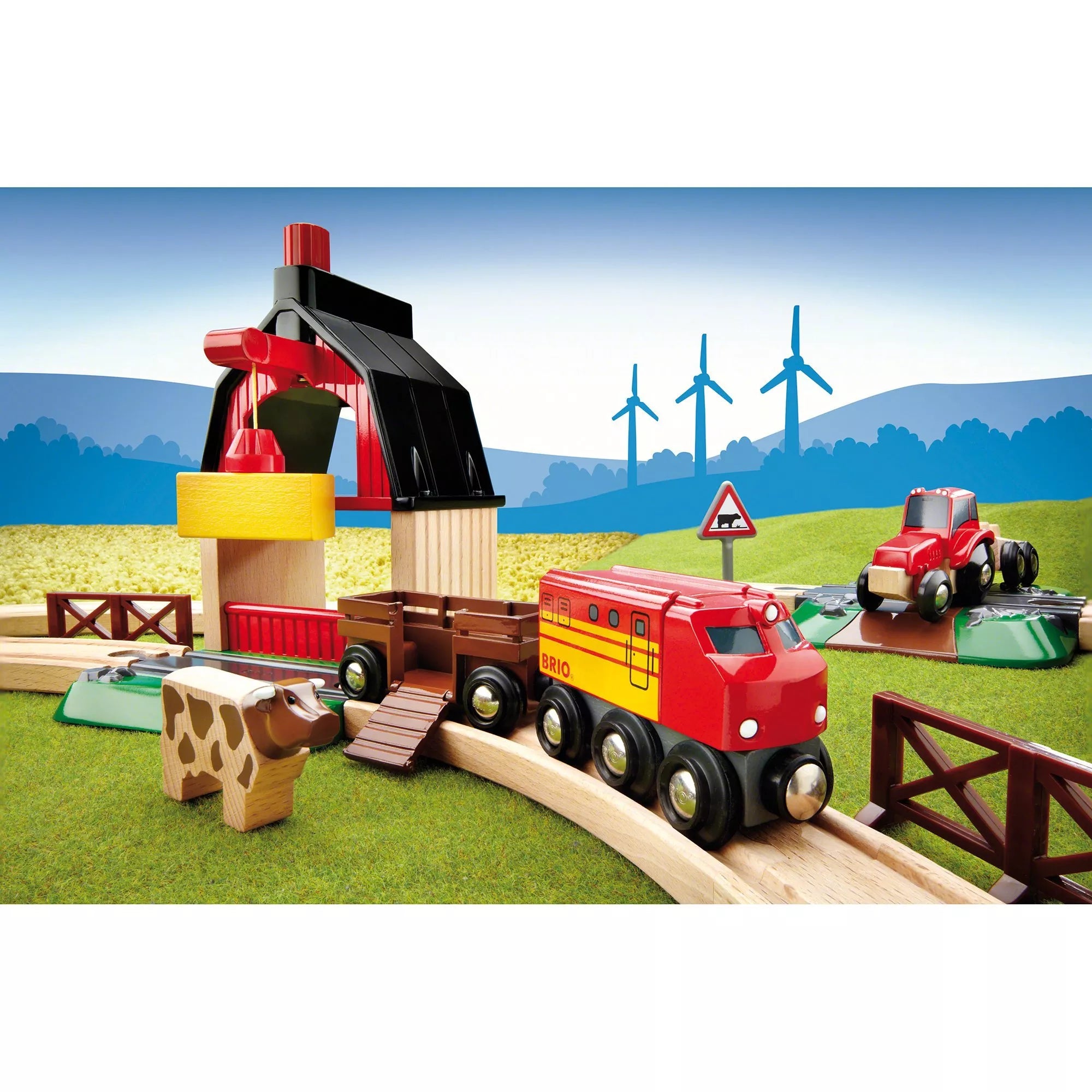 BRIO farm railway set with barn and tractor FSC beech wood (British brand)