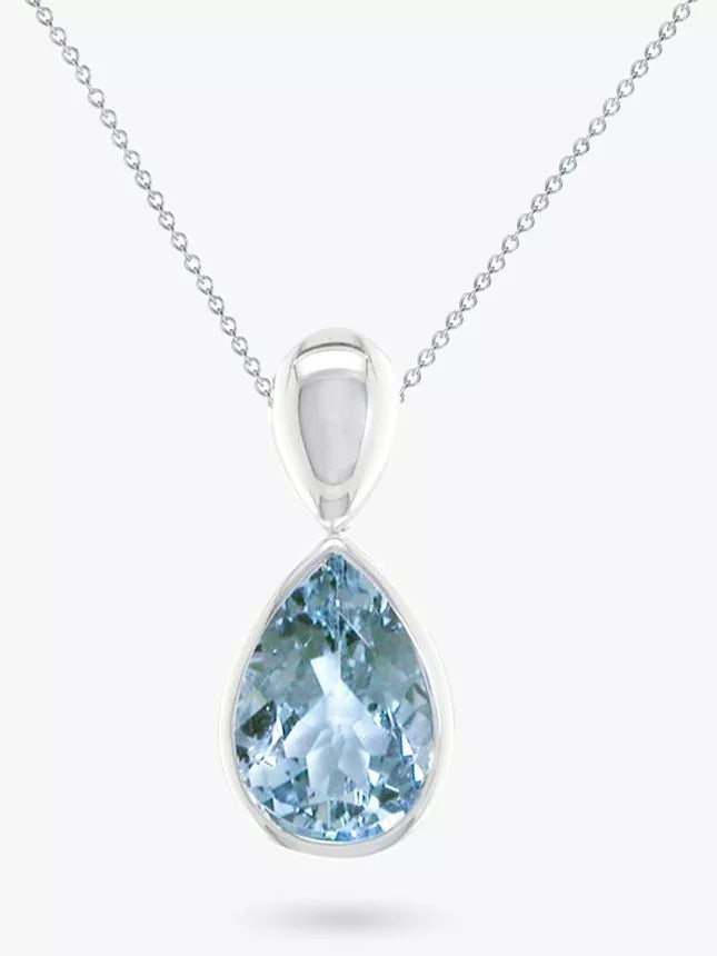 E.W Adams 9ct Gold Pear Pendant, Aquamarine/White Gold