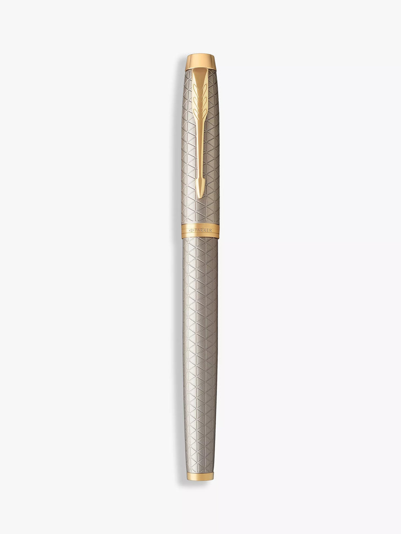 PARKER IM Premium Chiselled Rollerball Pen, grey gold-effect trim, imported from the UK